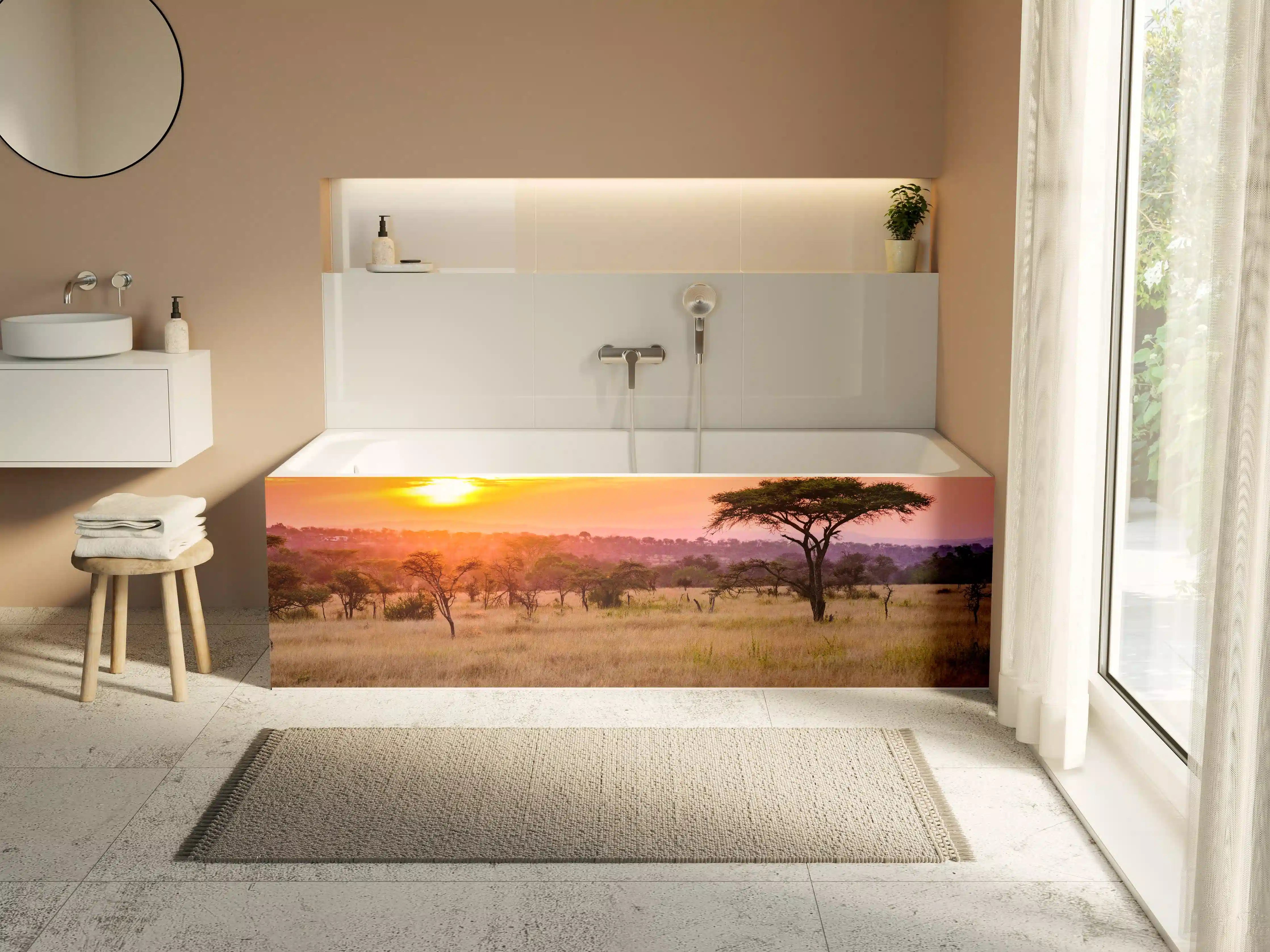 Badewannen-Rückwand - Sonnenuntergang in der Savanne Afrikas