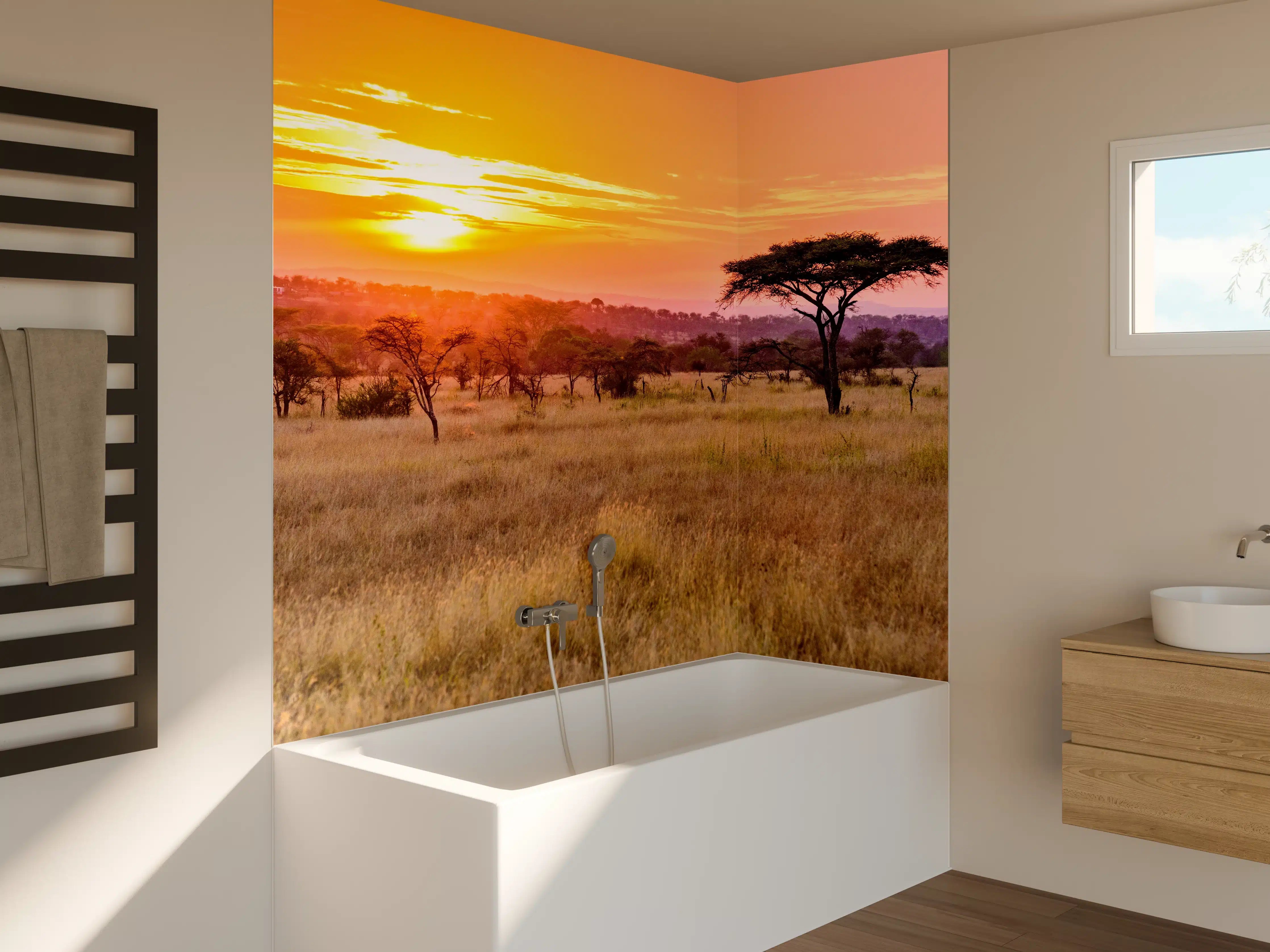 Badewannen-Rückwand - Sonnenuntergang in der Savanne Afrikas