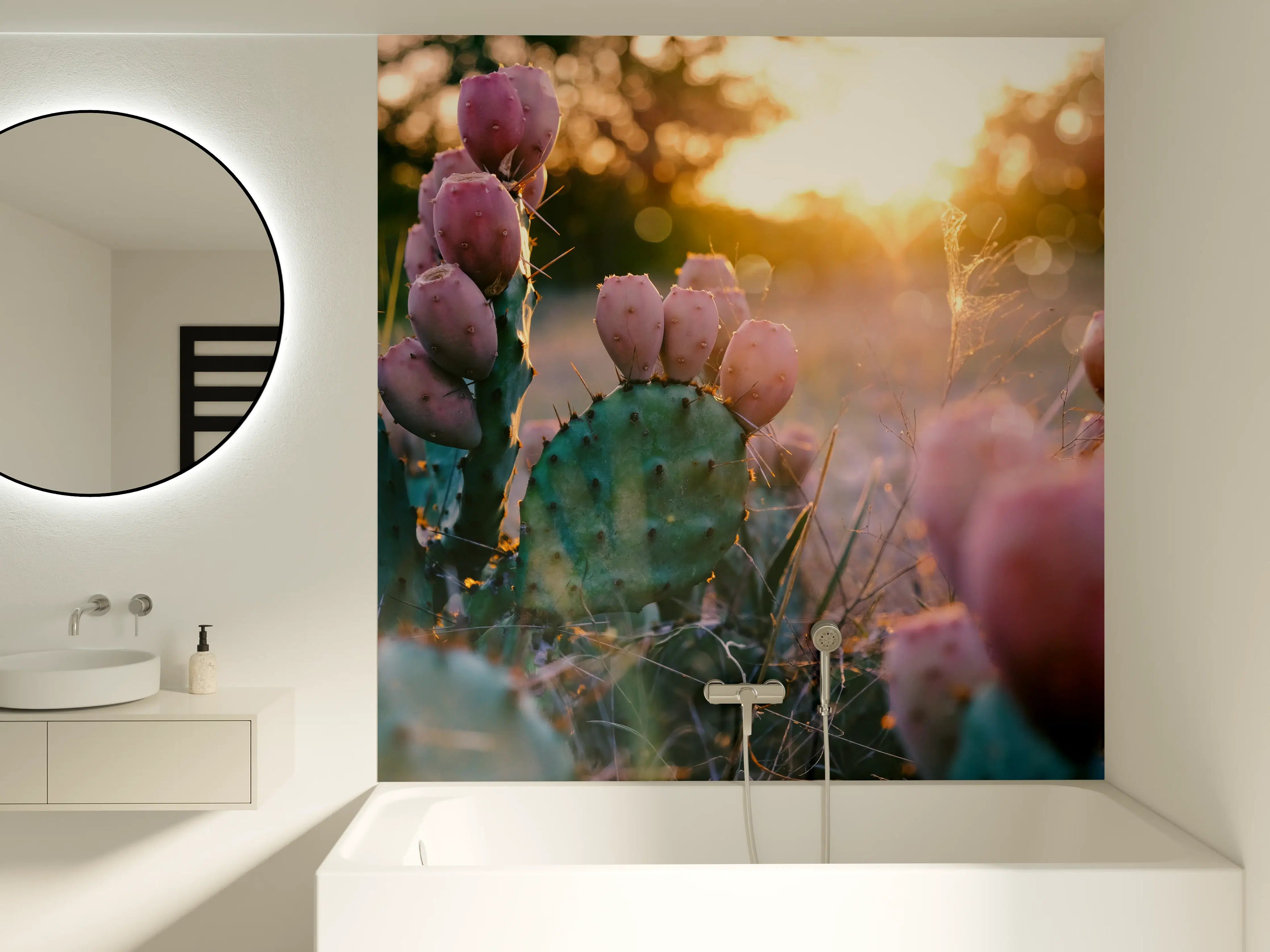 Badewannen-Rückwand - Sonnenuntergang über Kakteen im Wüstenland