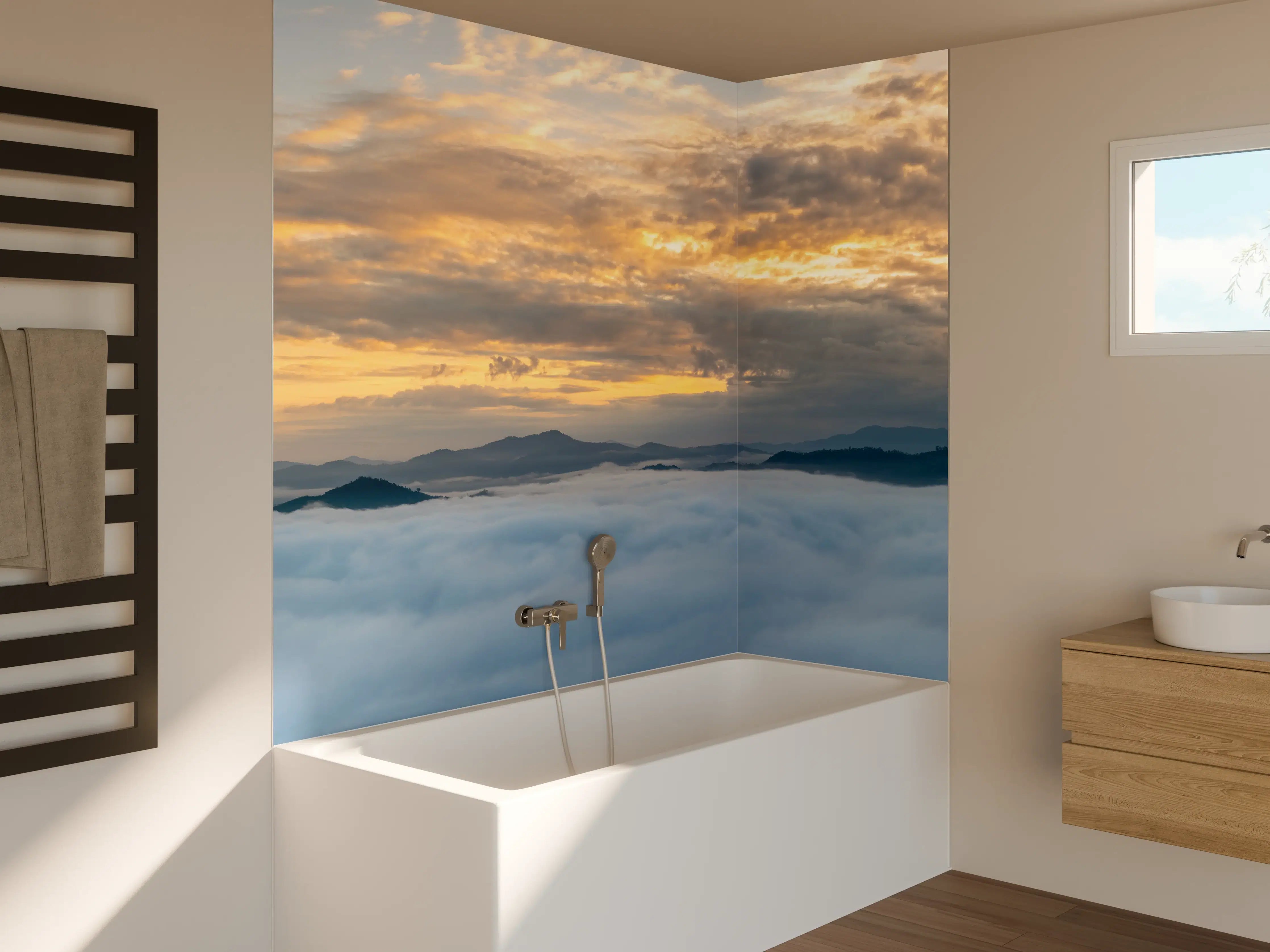 Badewannen-Rückwand - Sonnenuntergang über Wolkenmeer