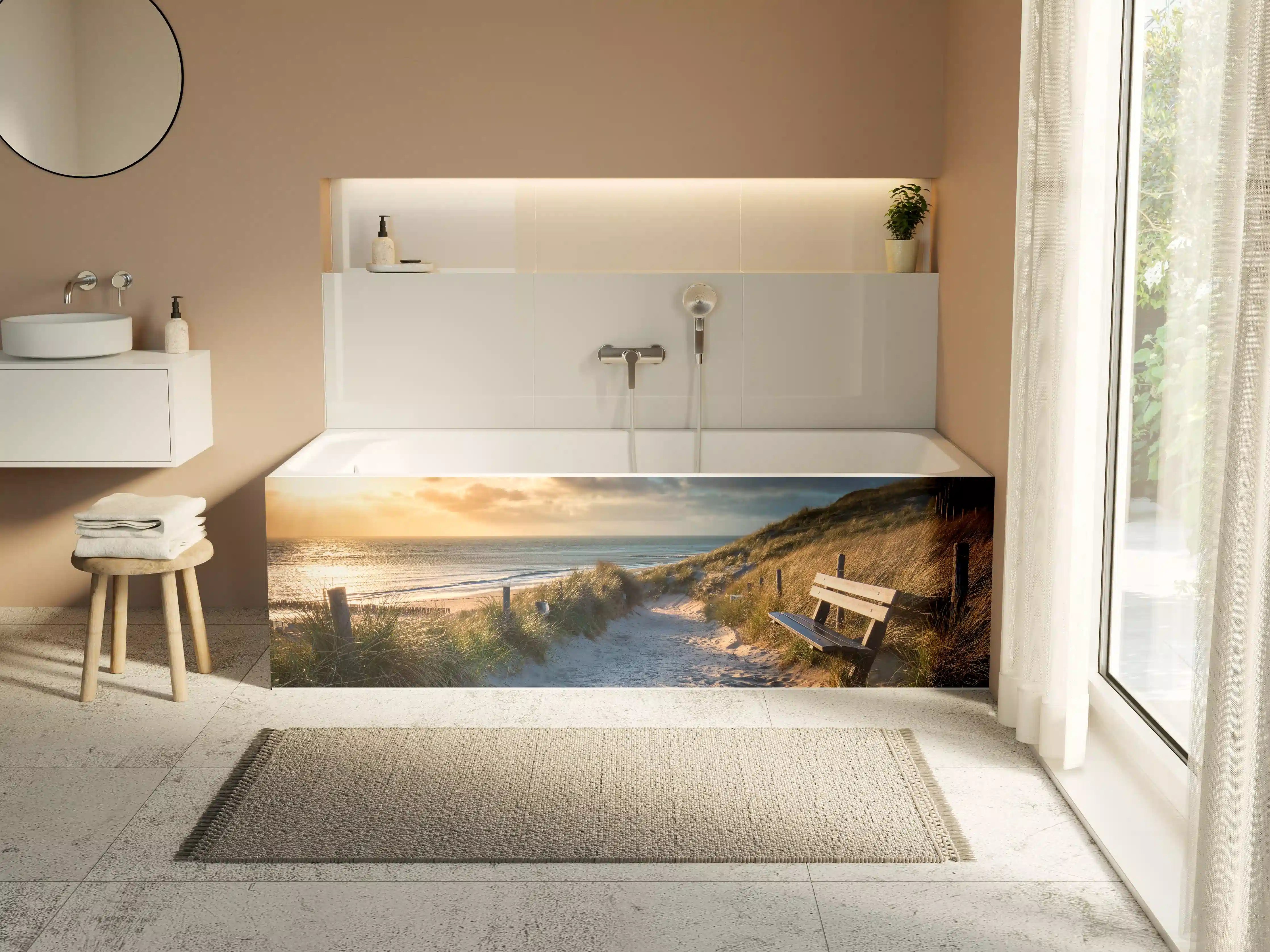 Badewannen-Rückwand - Sonnenuntergang über der Dünenlandschaft
