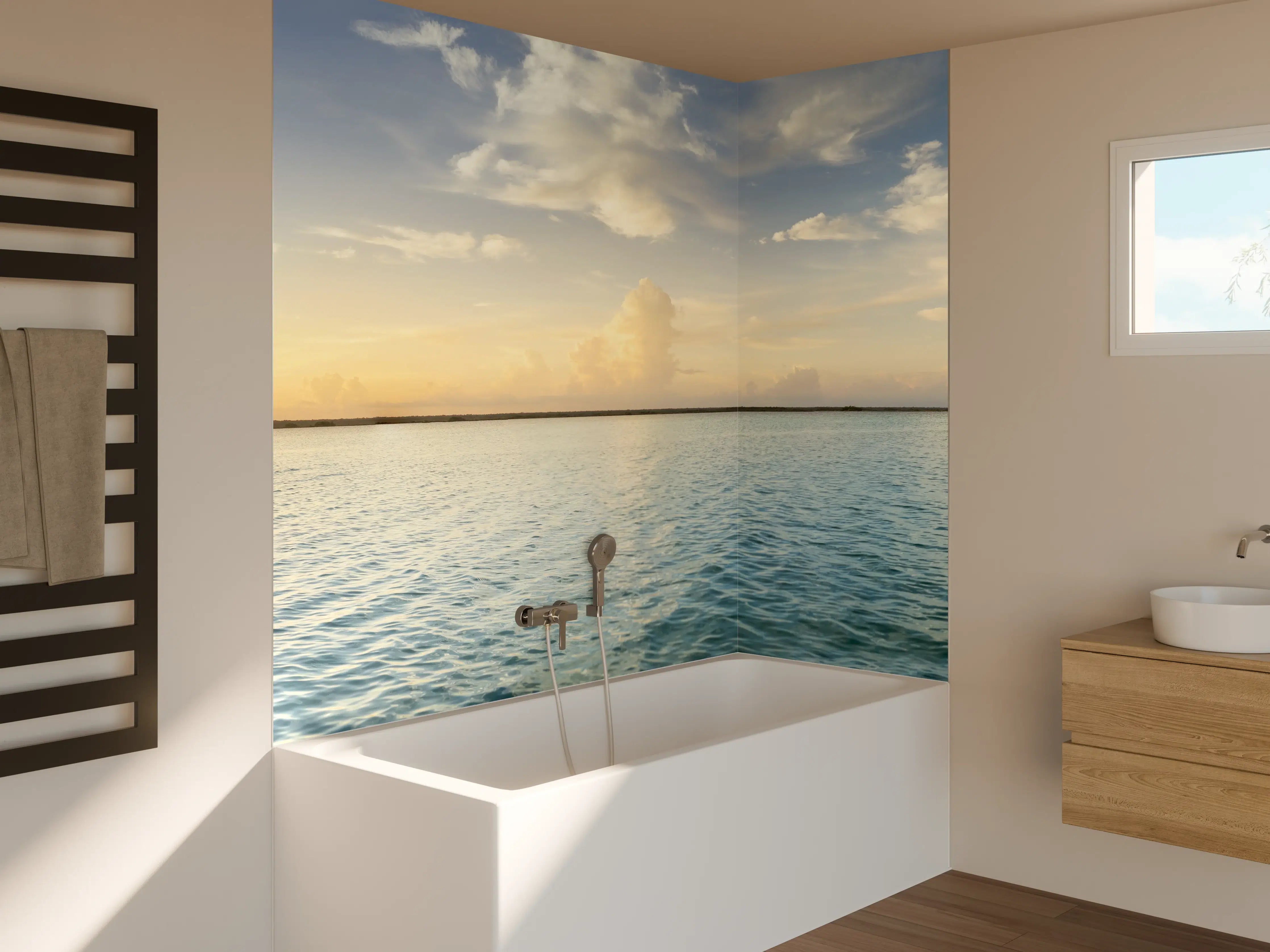 Badewannen-Rückwand - Sonnenuntergang über ruhigem Wasser