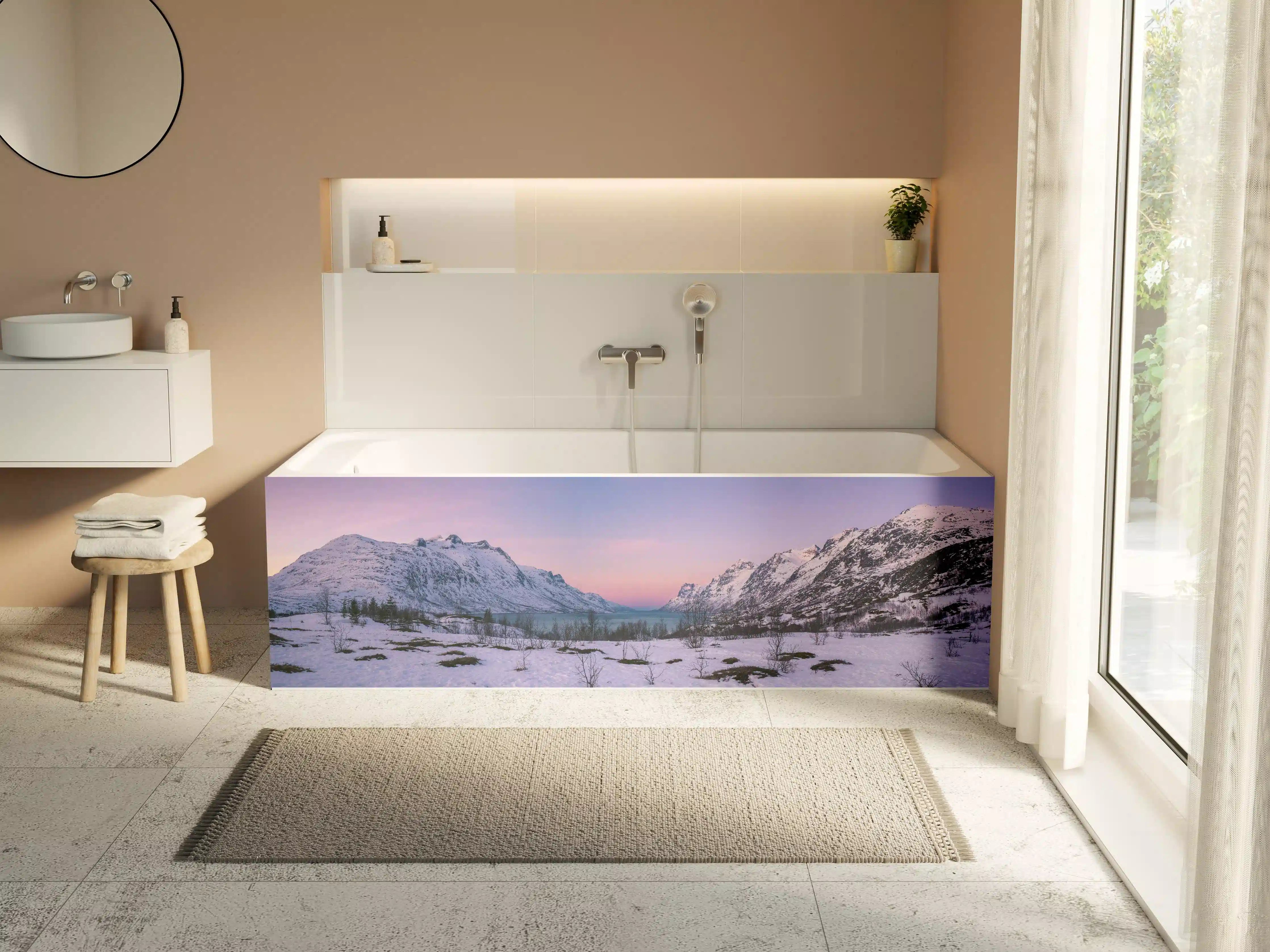 Badewannen-Rückwand - Sonnenuntergang über verschneiten Bergen