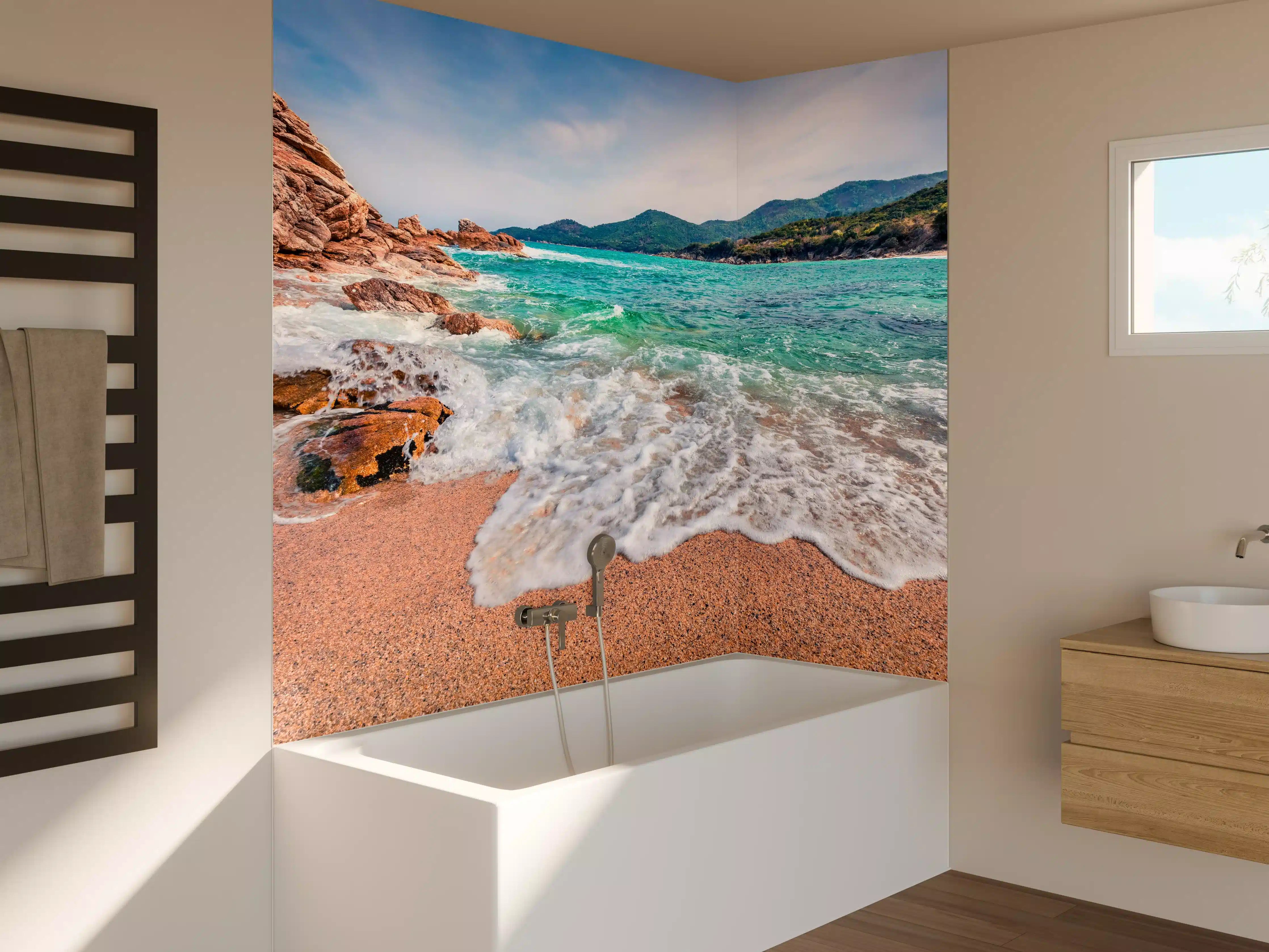 Badewannen-Rückwand - Sonnige Meereslandschaft in der Ägäis