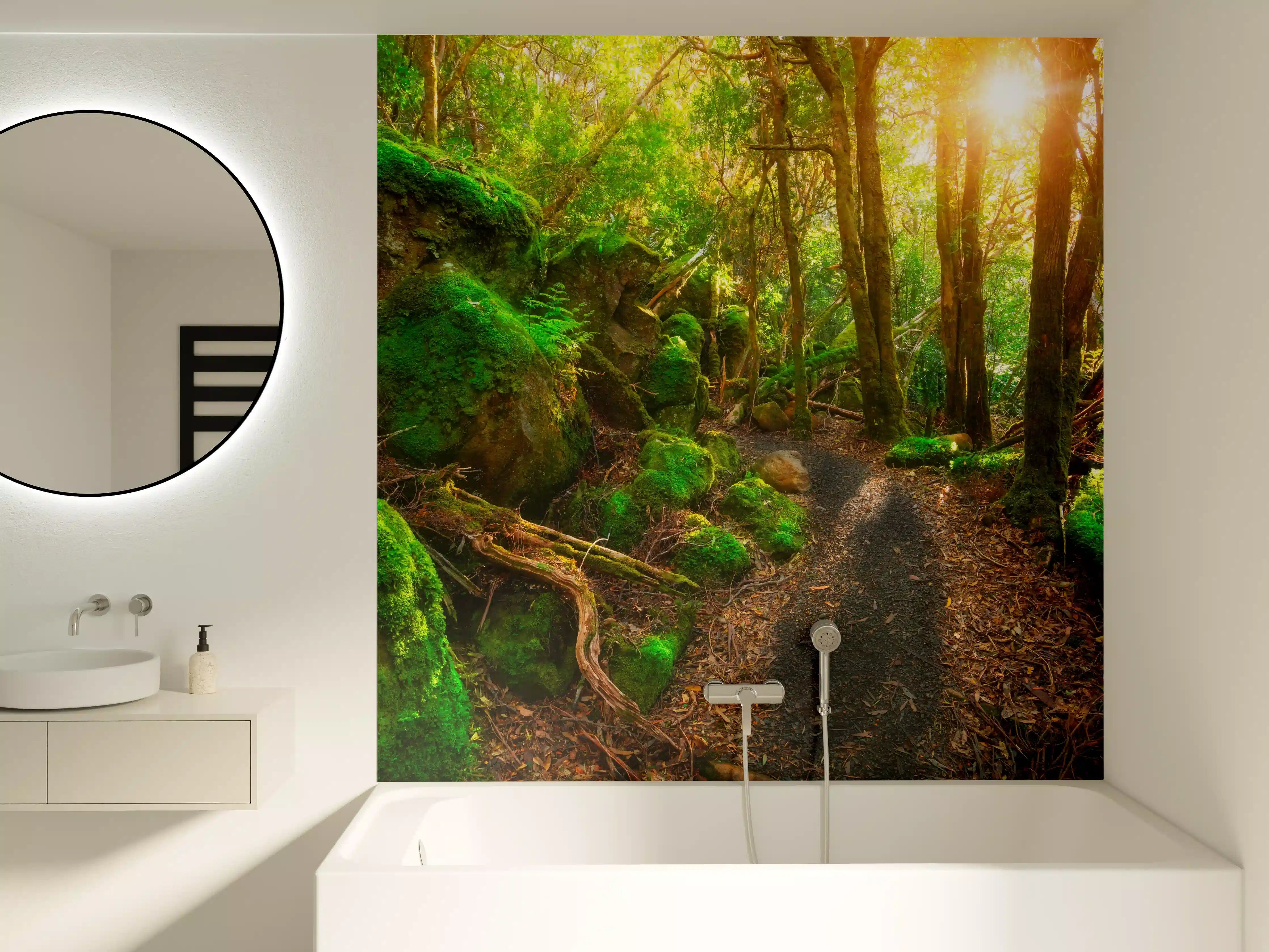 Badewannen-Rückwand - Sonniger Wald in Tasmanien