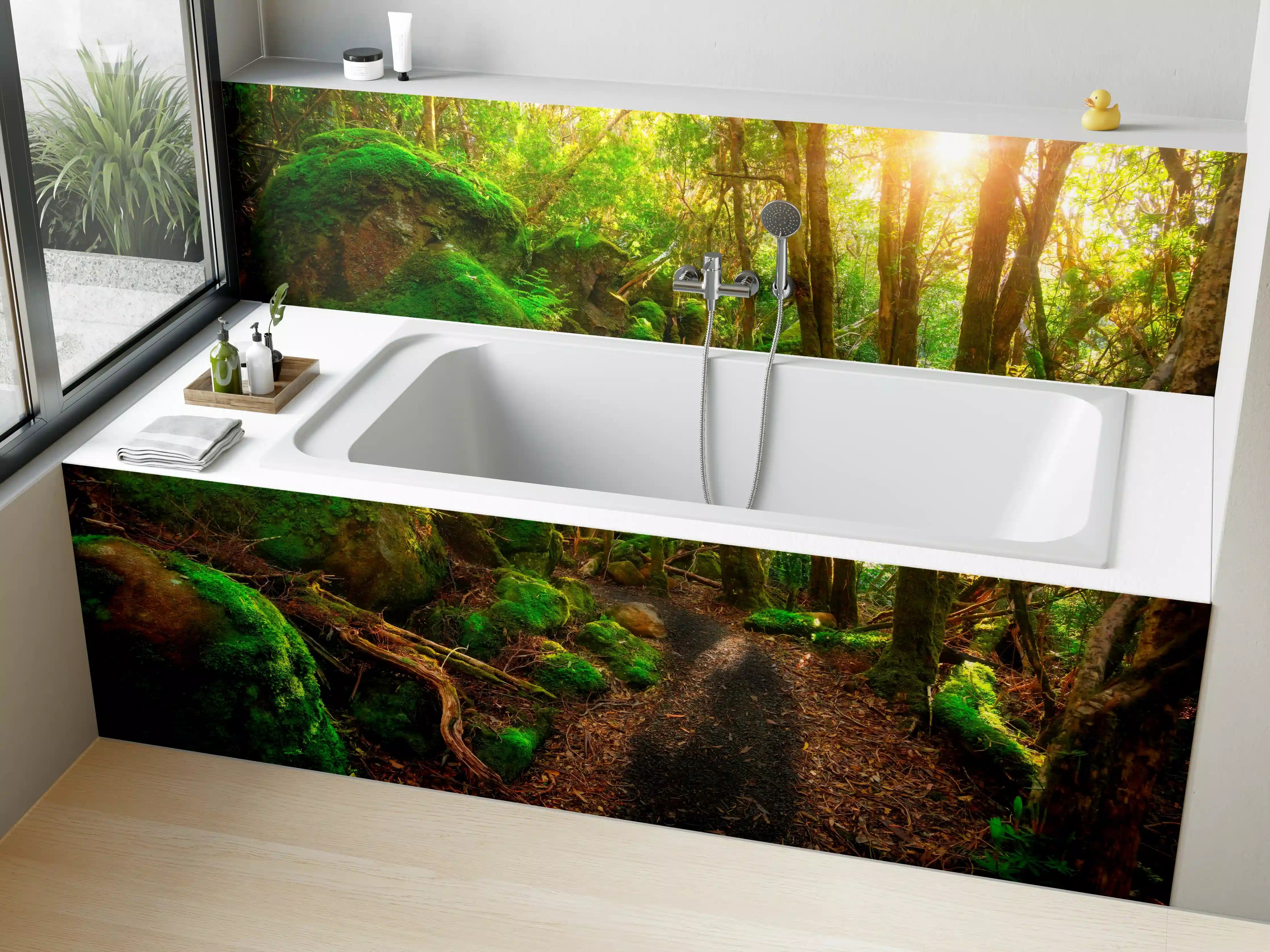 Badewannen-Rückwand - Sonniger Wald in Tasmanien