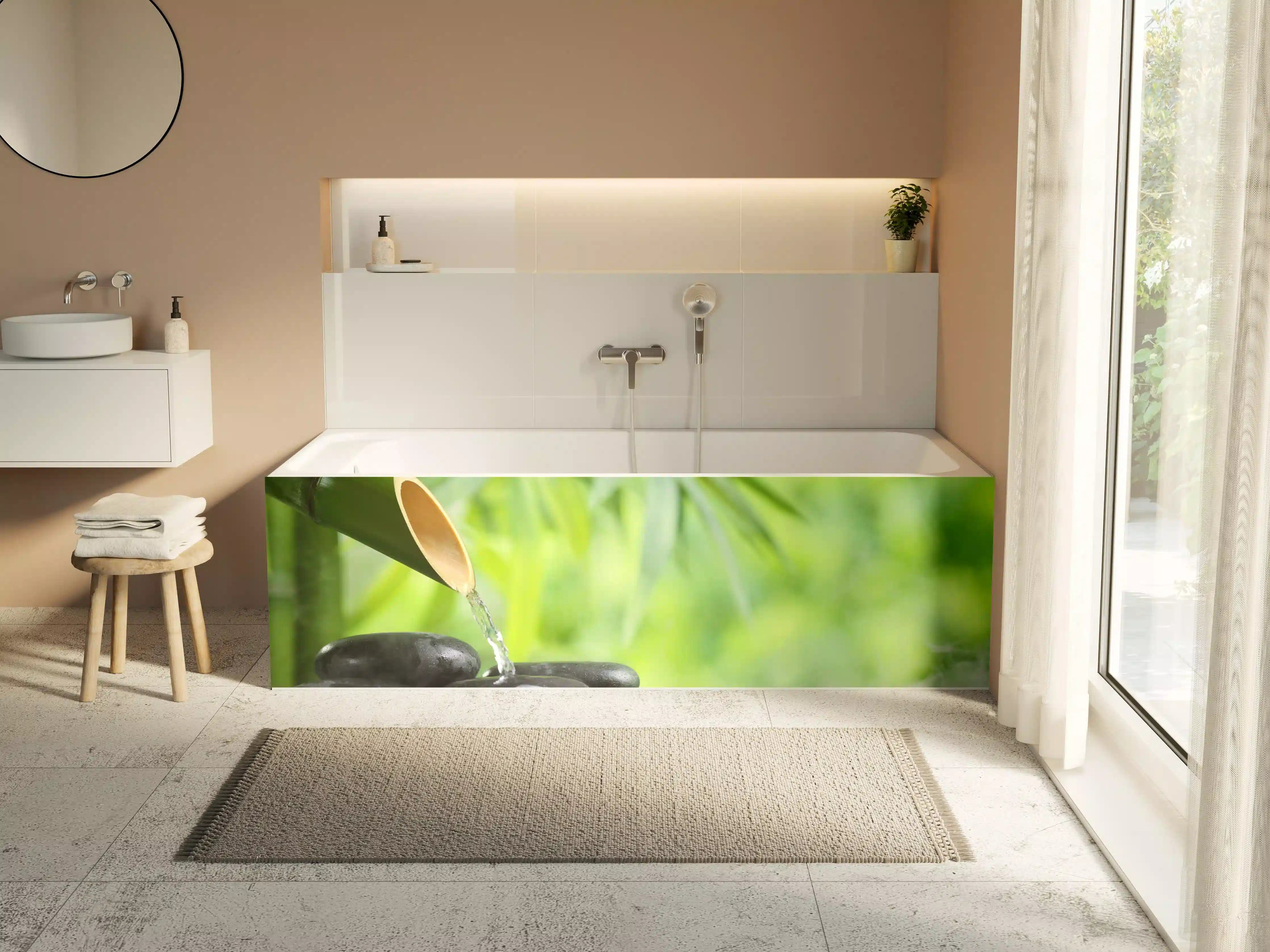 Badewannen-Rückwand - Spa-Stillleben mit Bambusbrunnen