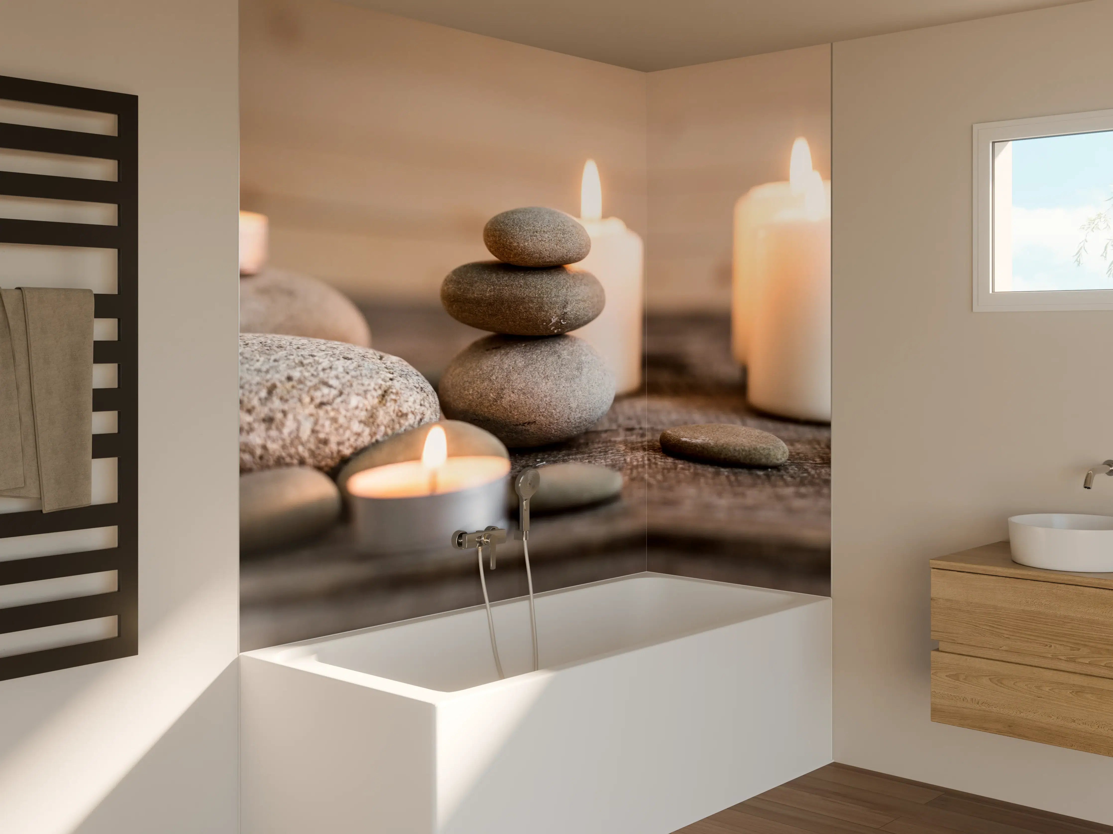 Badewannen-Rückwand - Spa-Stillleben mit Kerzen 