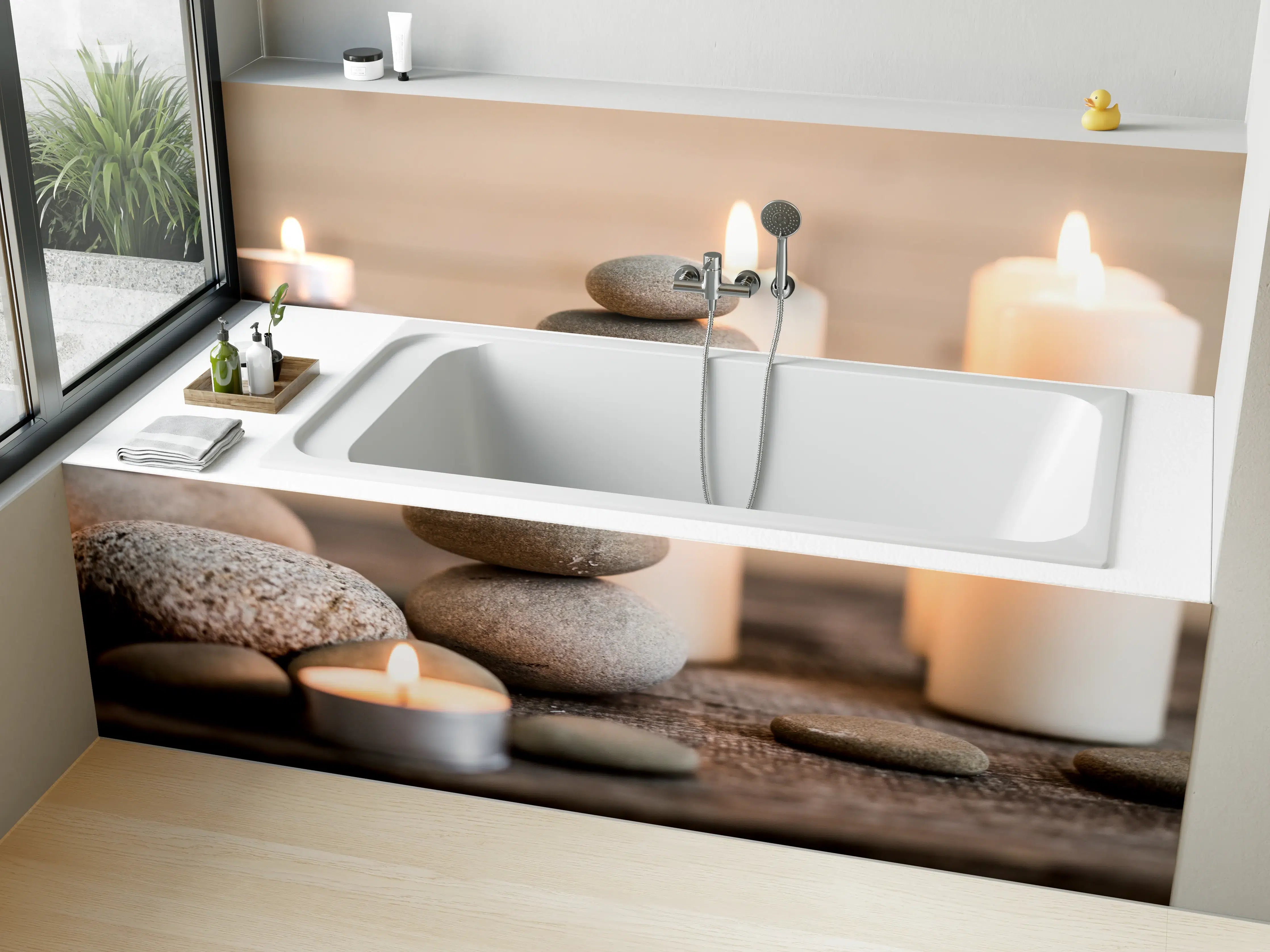Badewannen-Rückwand - Spa-Stillleben mit Kerzen 