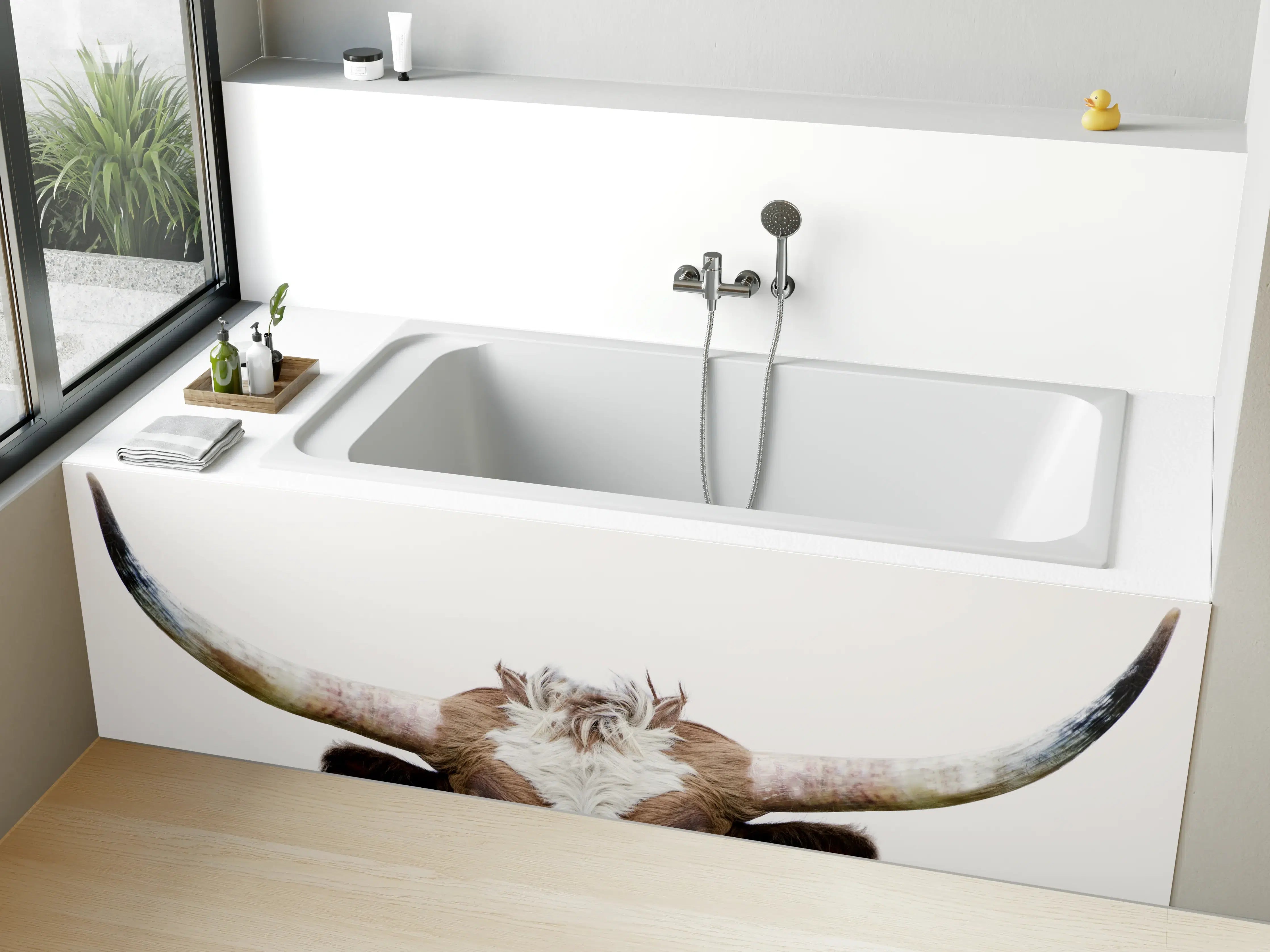 Badewannen-Rückwand - Spähende Longhorn-Kuh