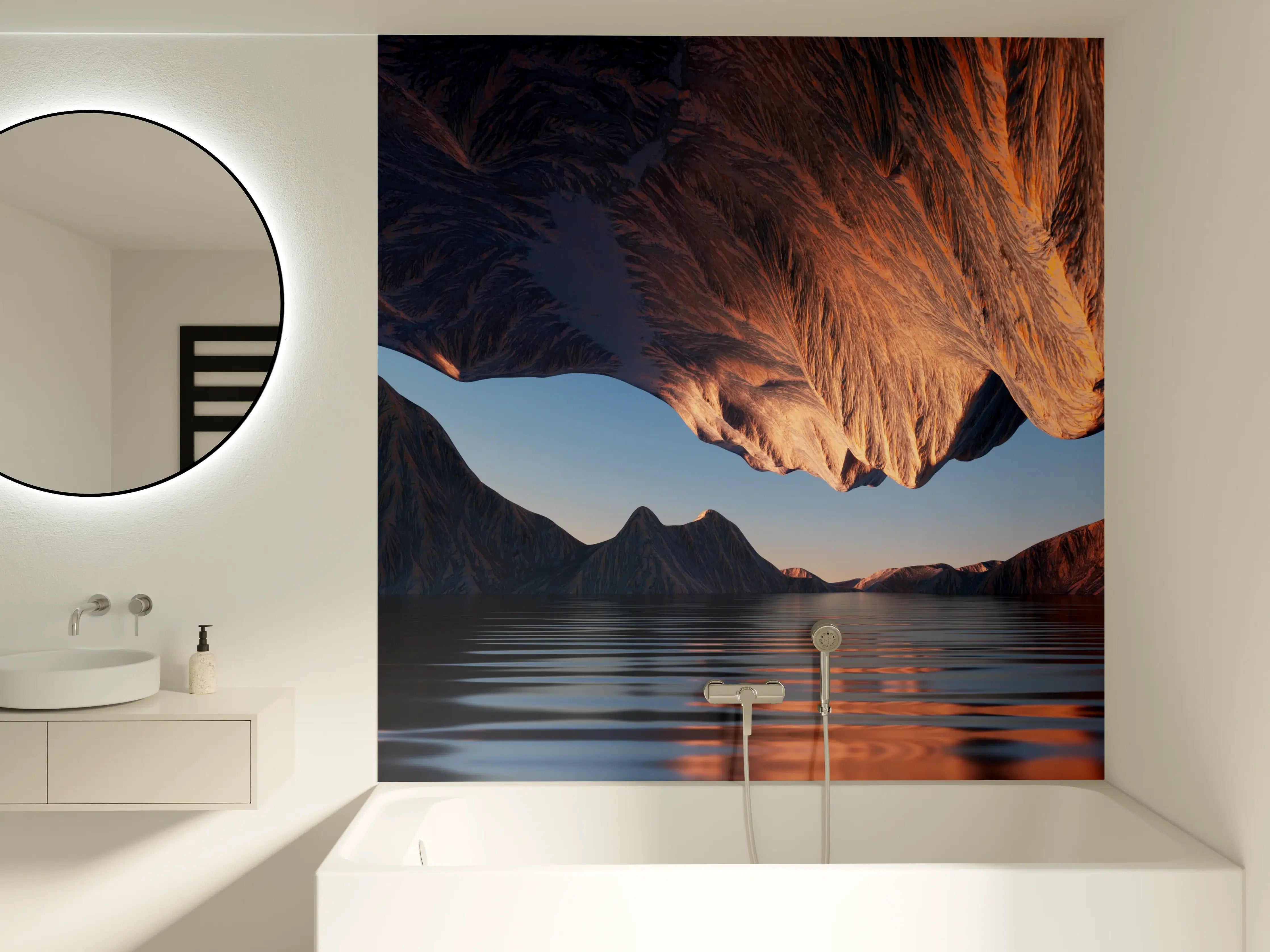 Badewannen-Rückwand - Spektakulärer Berg- und Wasserreflexionseindruck