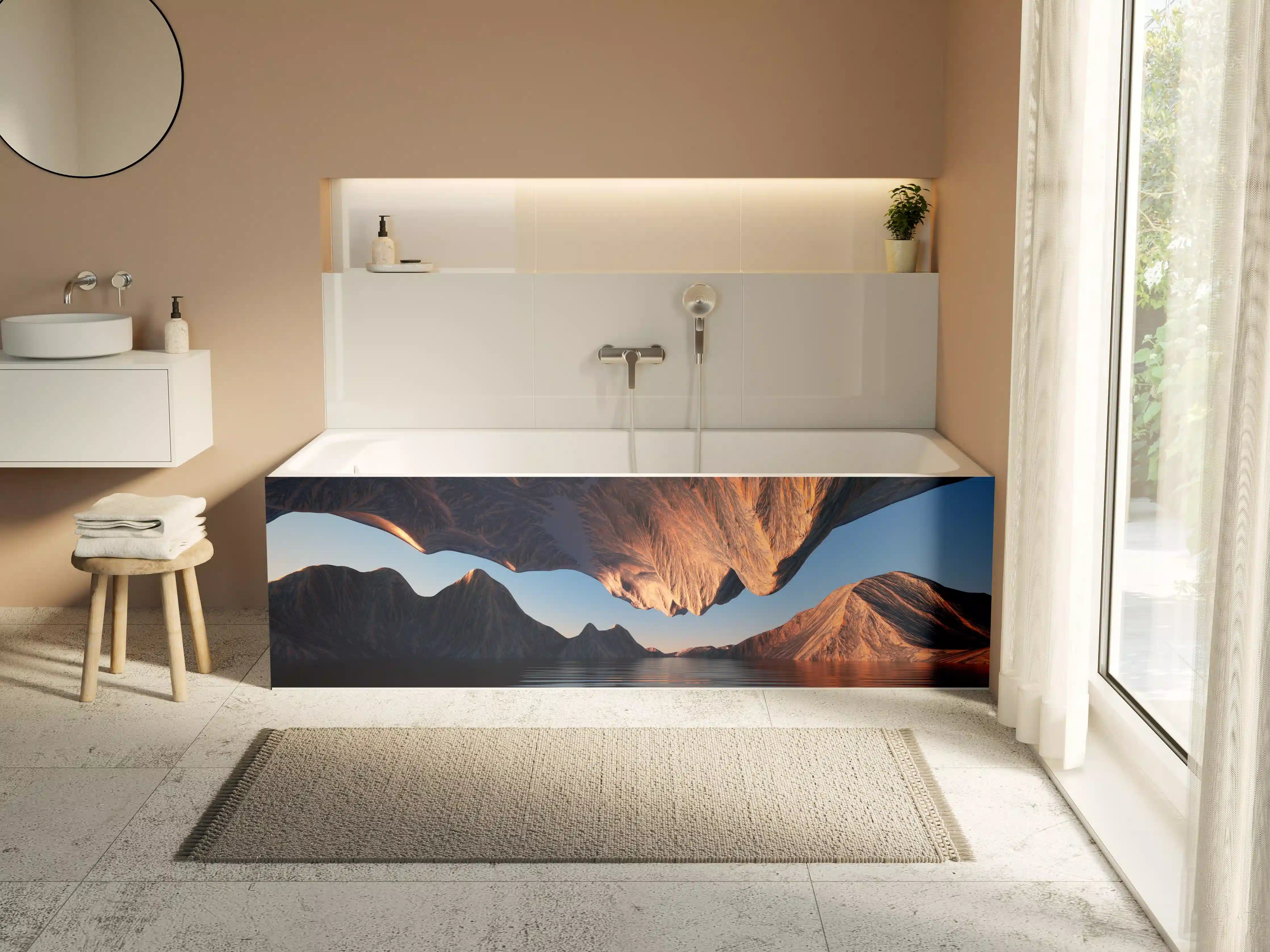 Badewannen-Rückwand - Spektakulärer Berg- und Wasserreflexionseindruck