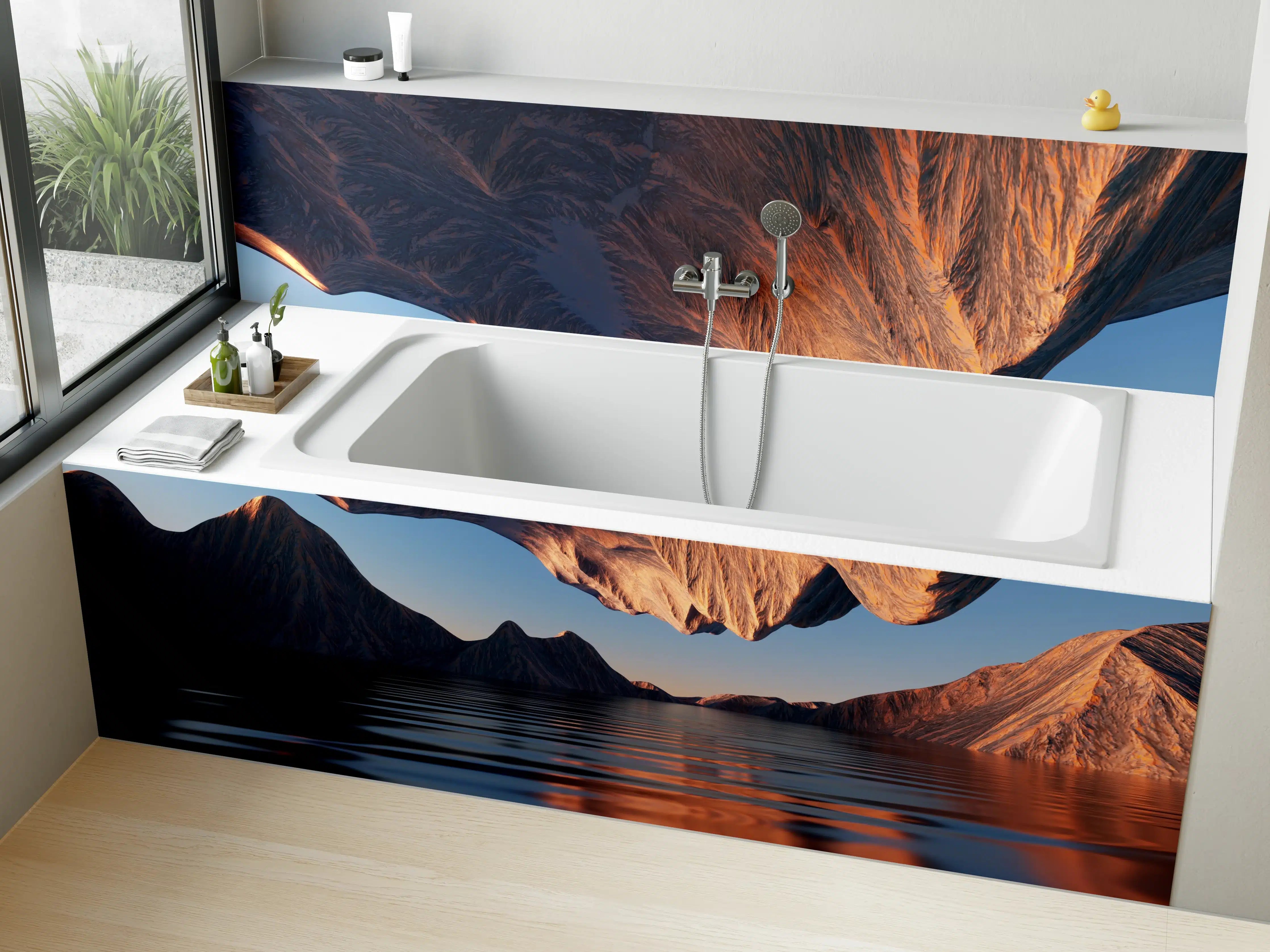 Badewannen-Rückwand - Spektakulärer Berg- und Wasserreflexionseindruck