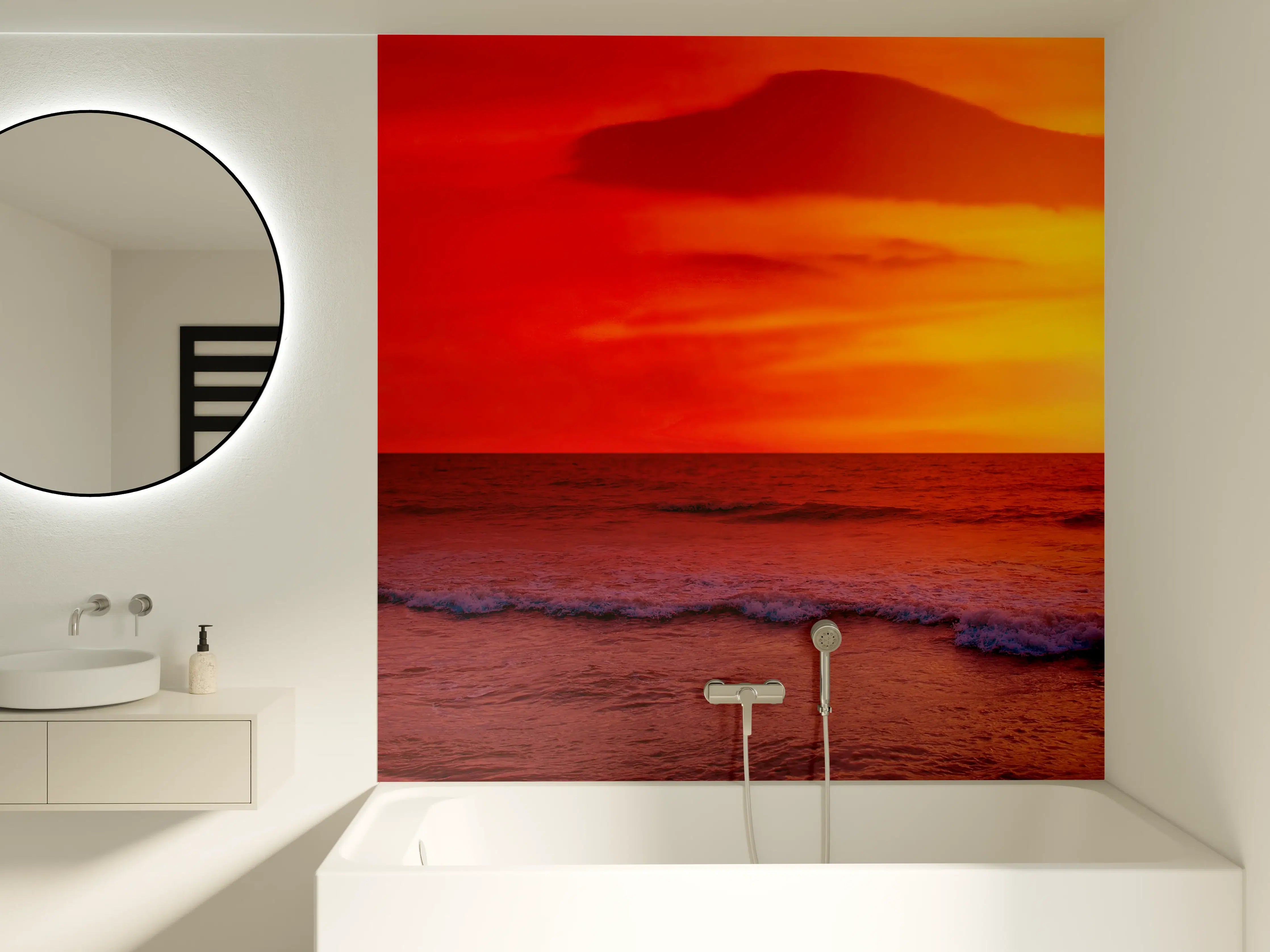 Badewannen-Rückwand - Spektakulärer Sonnenuntergang am Meer