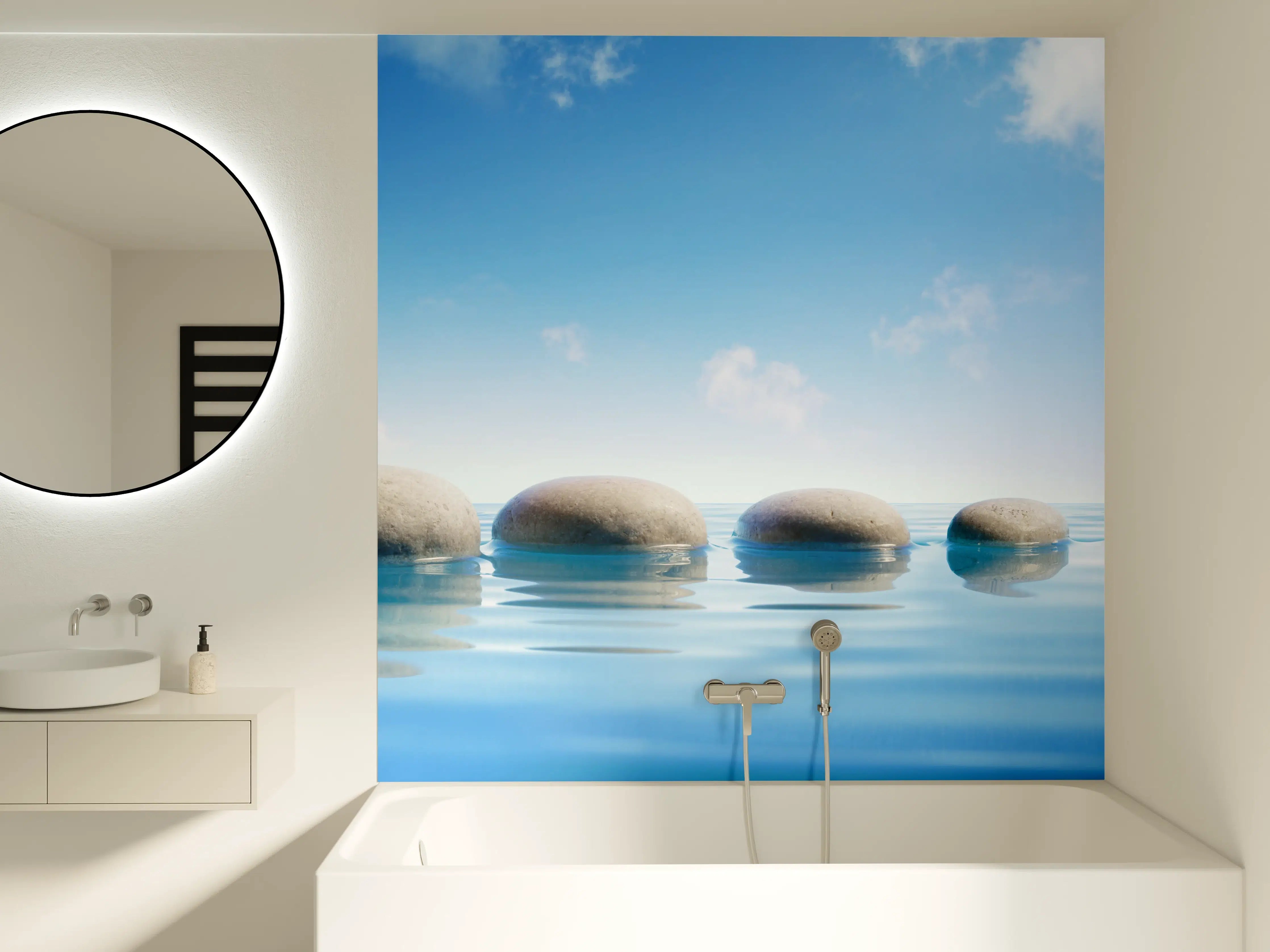 Badewannen-Rückwand - Steinreihe auf Wasser