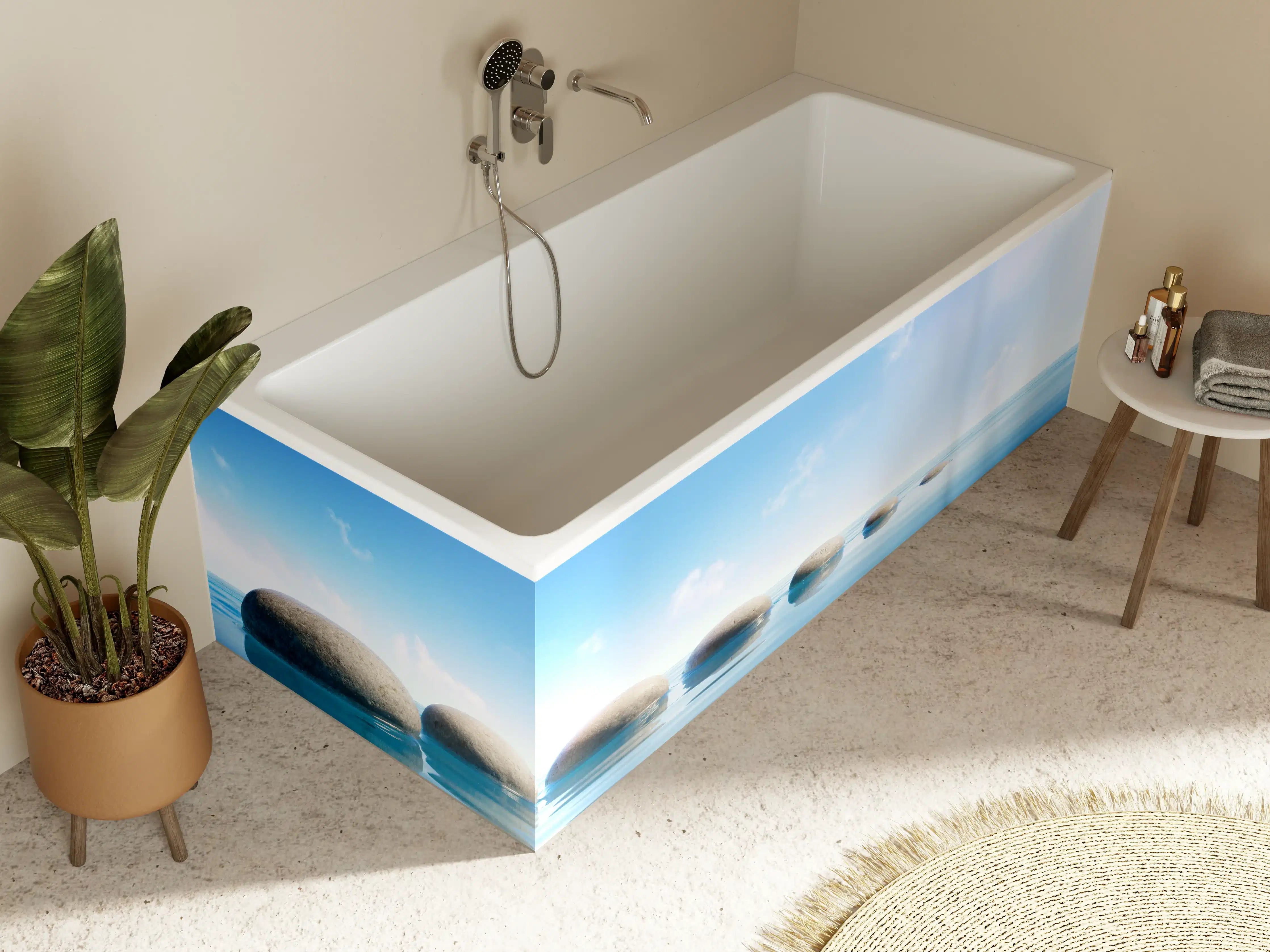 Badewannen-Rückwand - Steinreihe auf Wasser