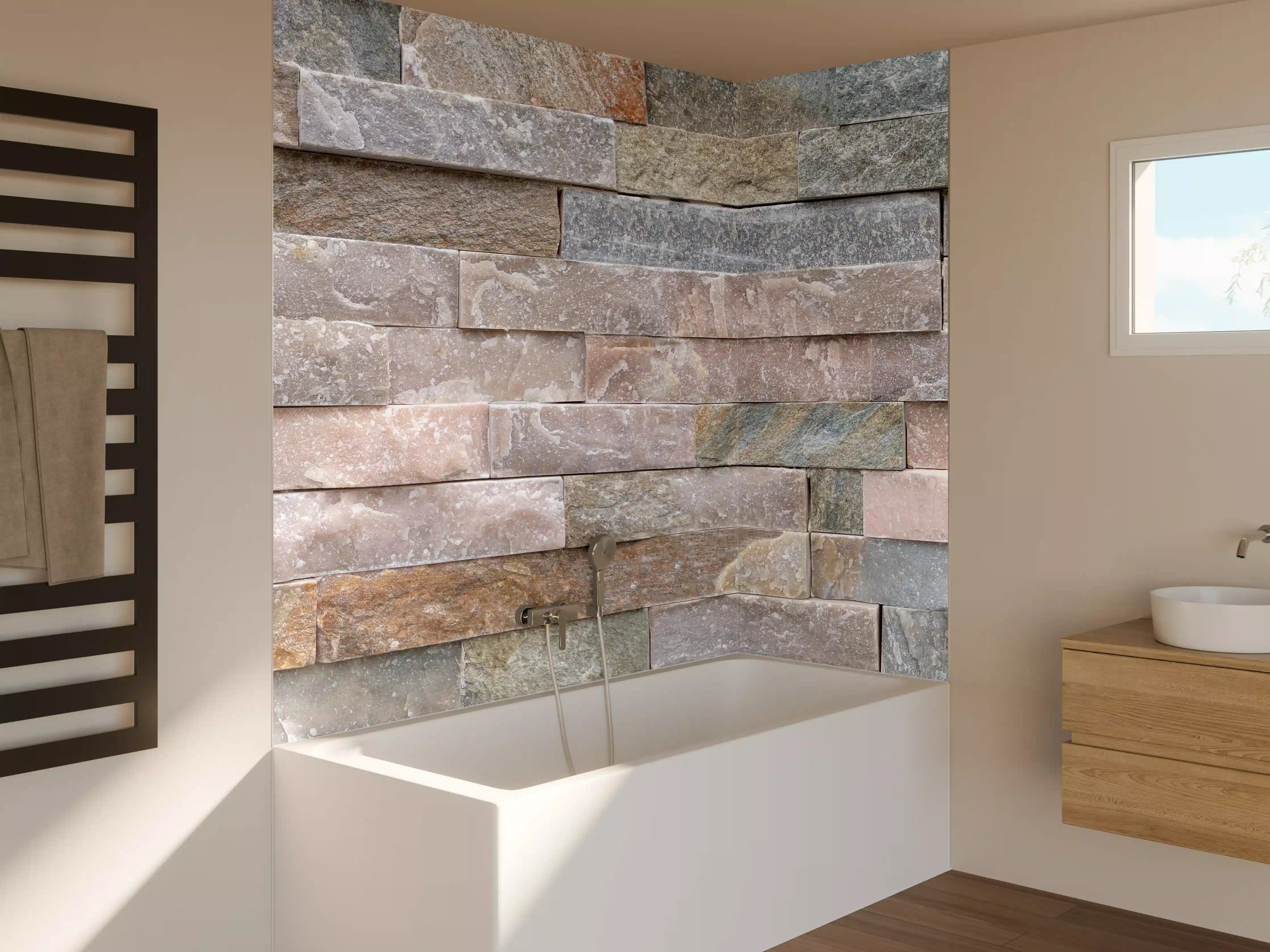 Badewannen-Rückwand - Steinwand aus groben