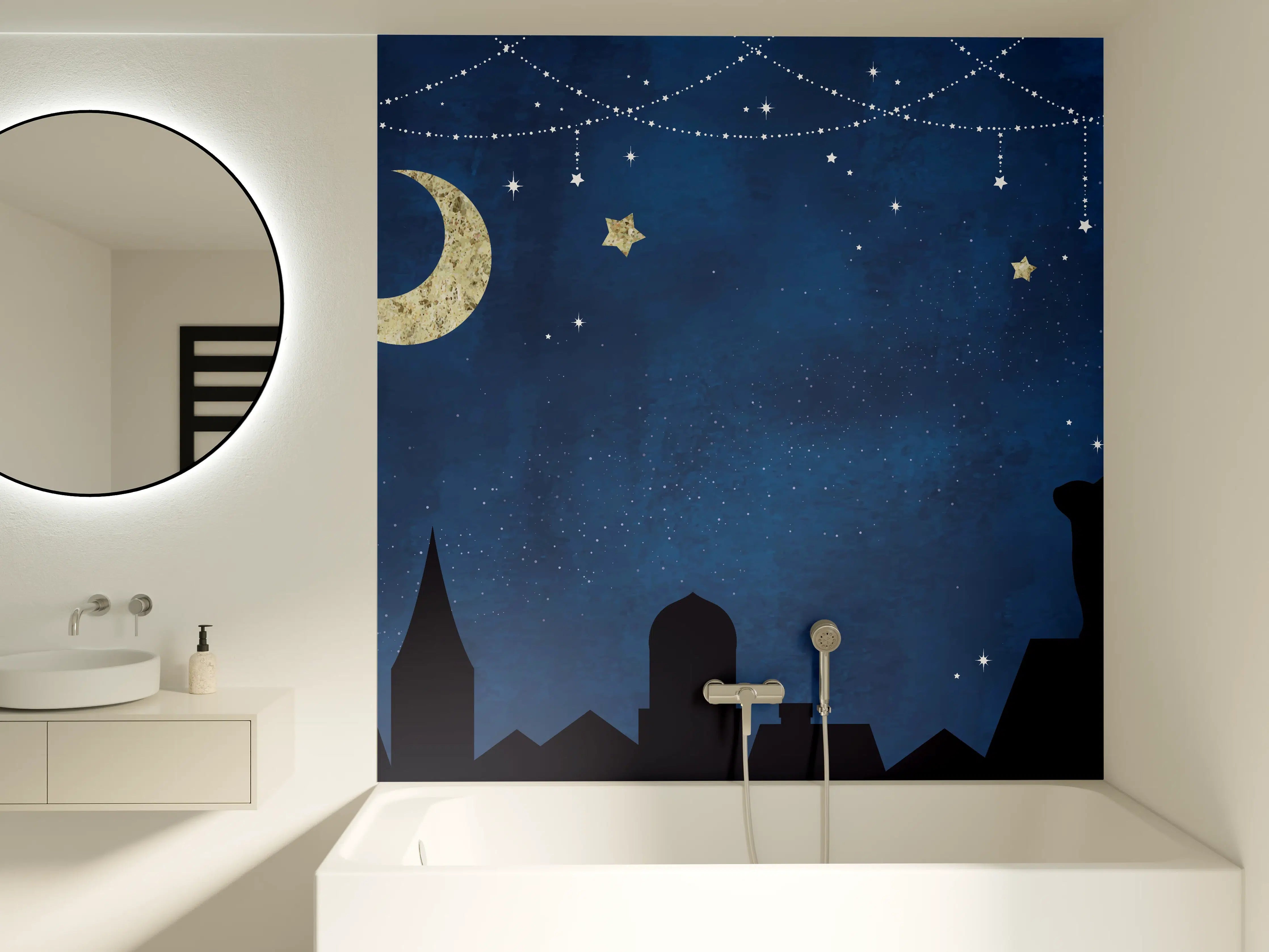 Badewannen-Rückwand - Sternennacht Katzen Silhouette