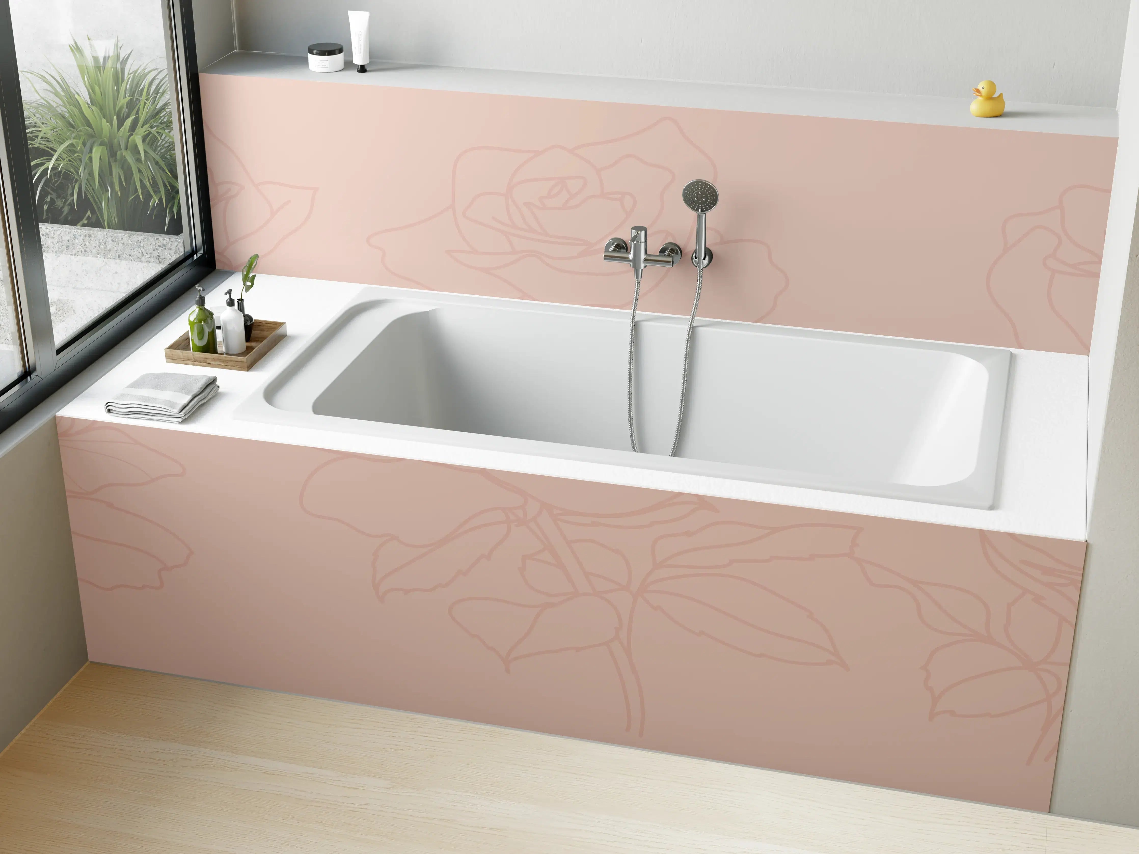 Badewannen-Rückwand - Stilisierte Rosen Zeichnung
