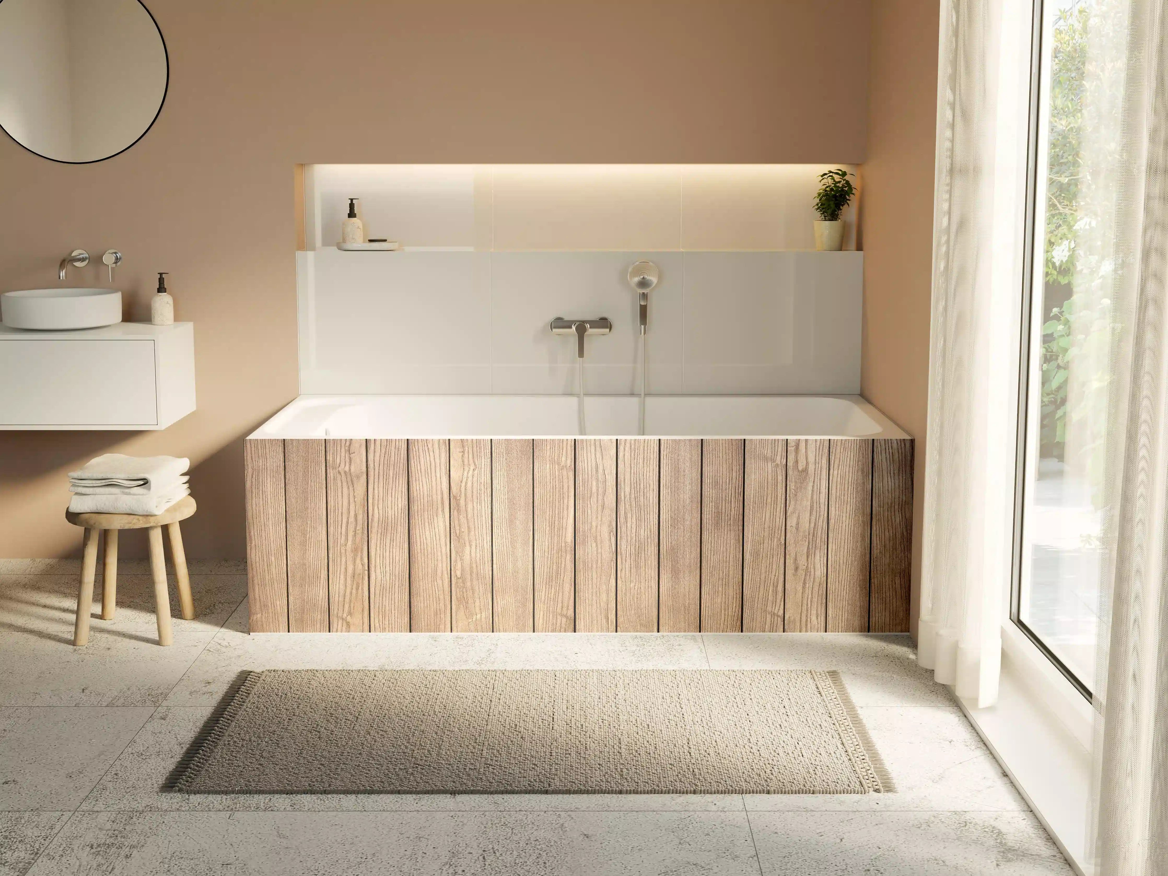 Badewannen-Rückwand - Stilvolle Eschenholzdielen