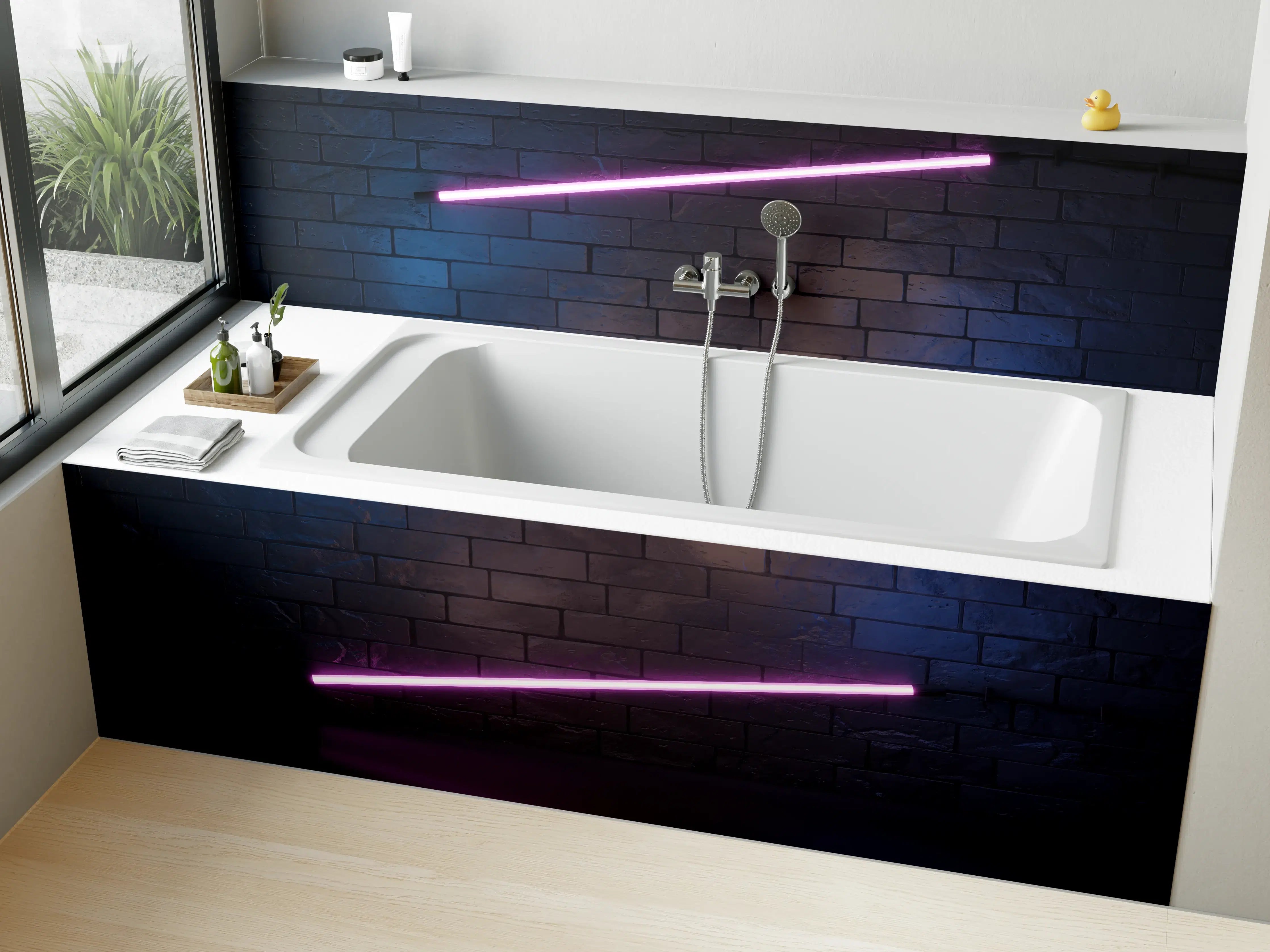Badewannen-Rückwand - Stilvoller moderner lila Neonlichtrahmen