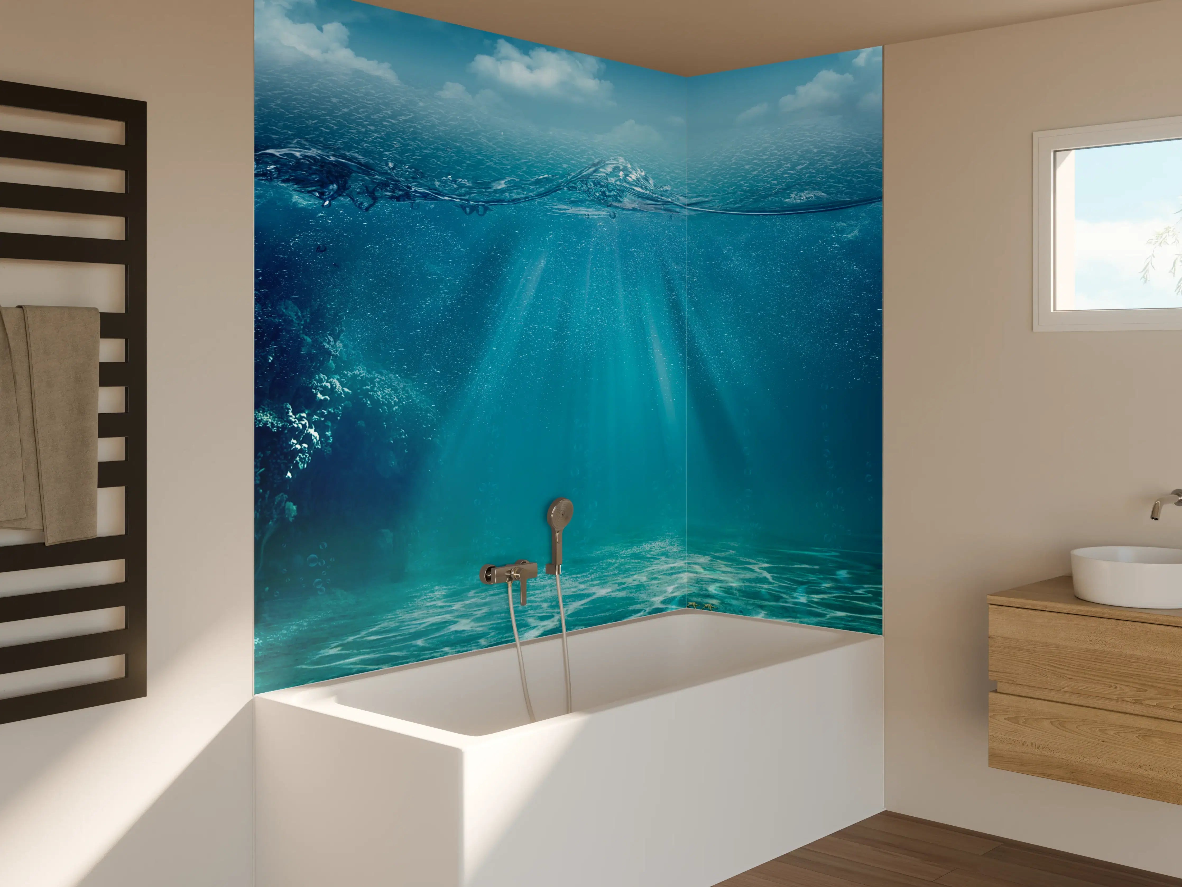 Badewannen-Rückwand - Strahlen durch Wasser