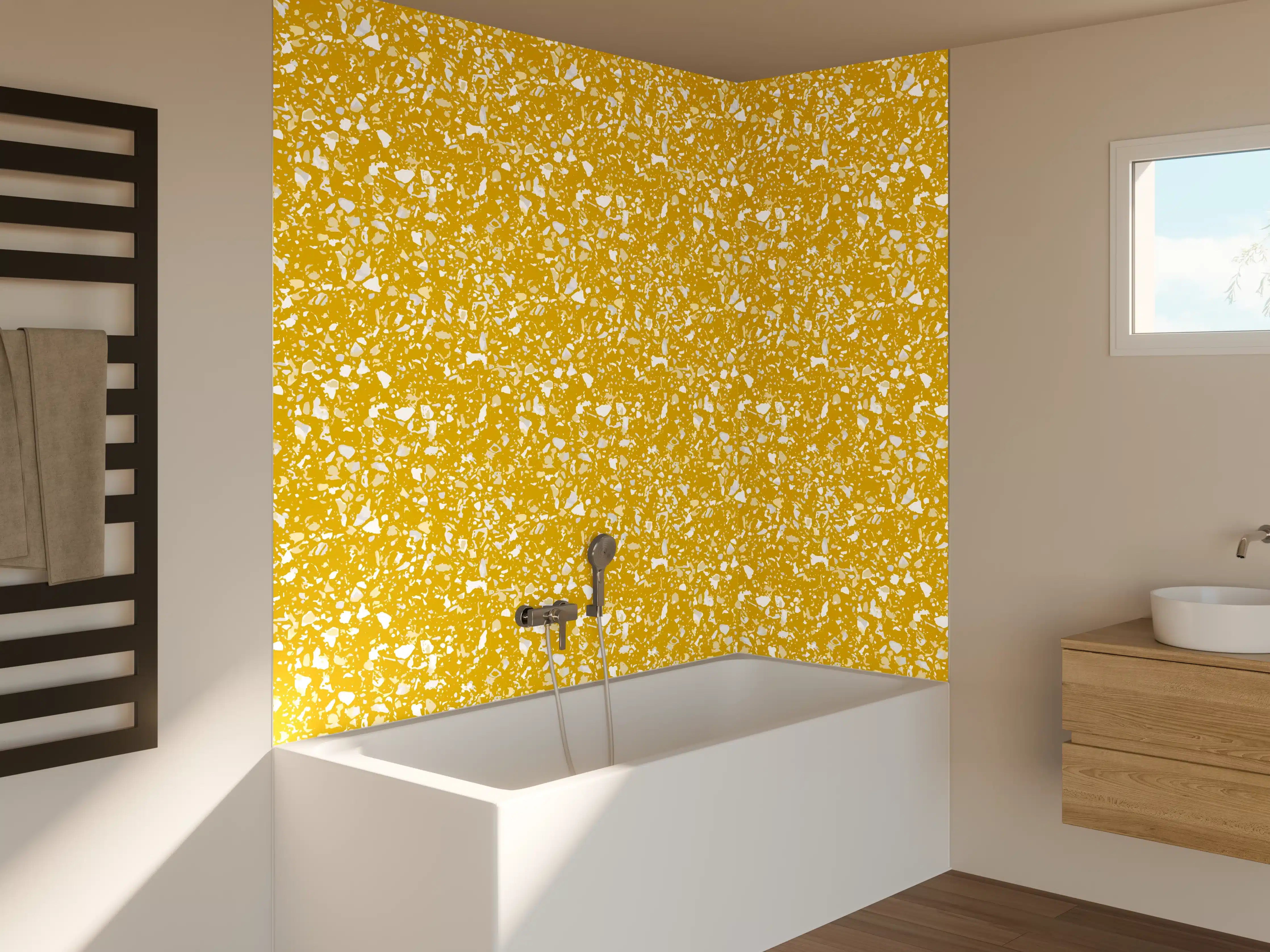 Badewannen-Rückwand - Strahlendes Gelb-Weiße Marmor-Textur