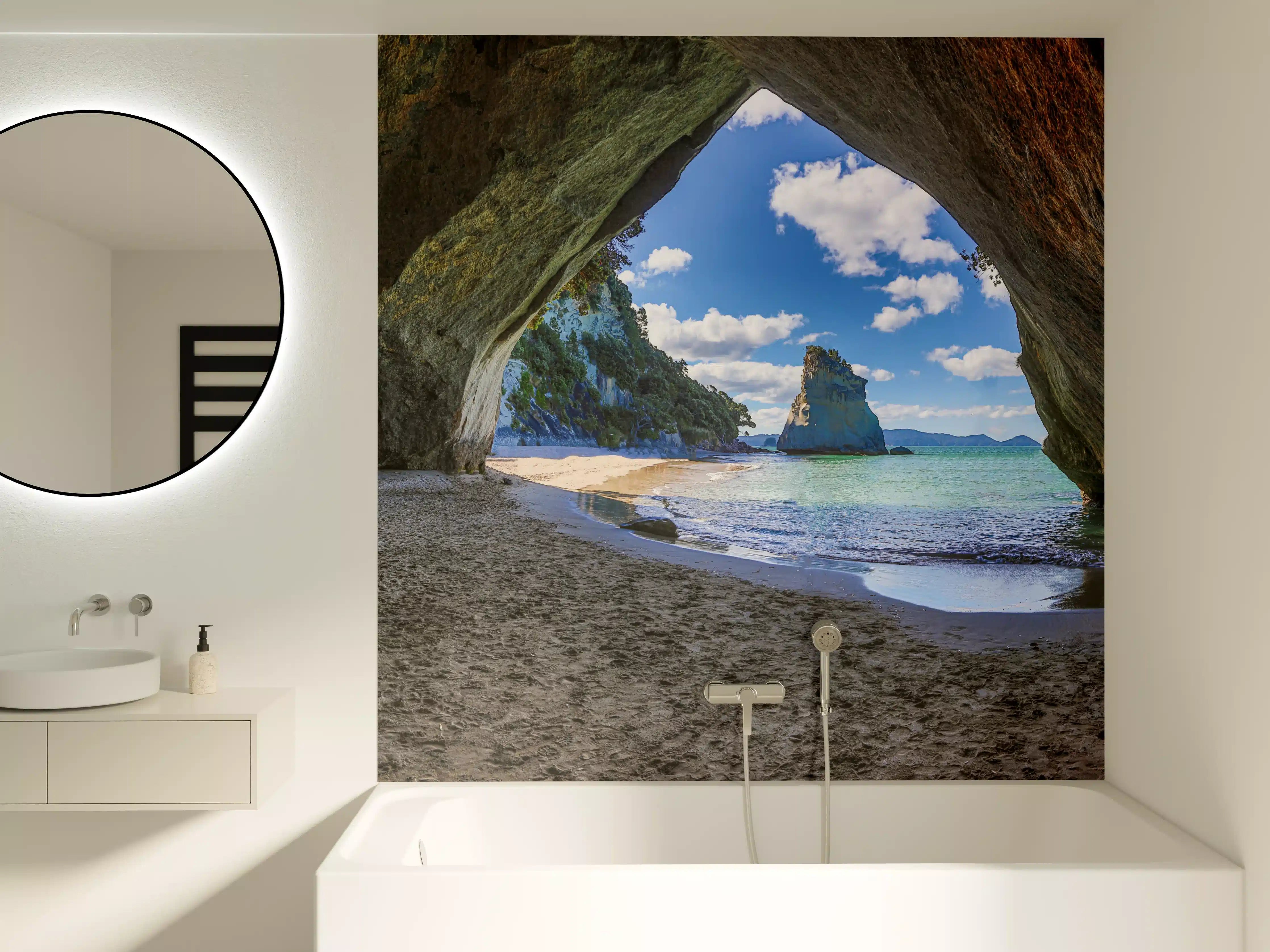 Badewannen-Rückwand - Strandblick auf Hoho-Rock