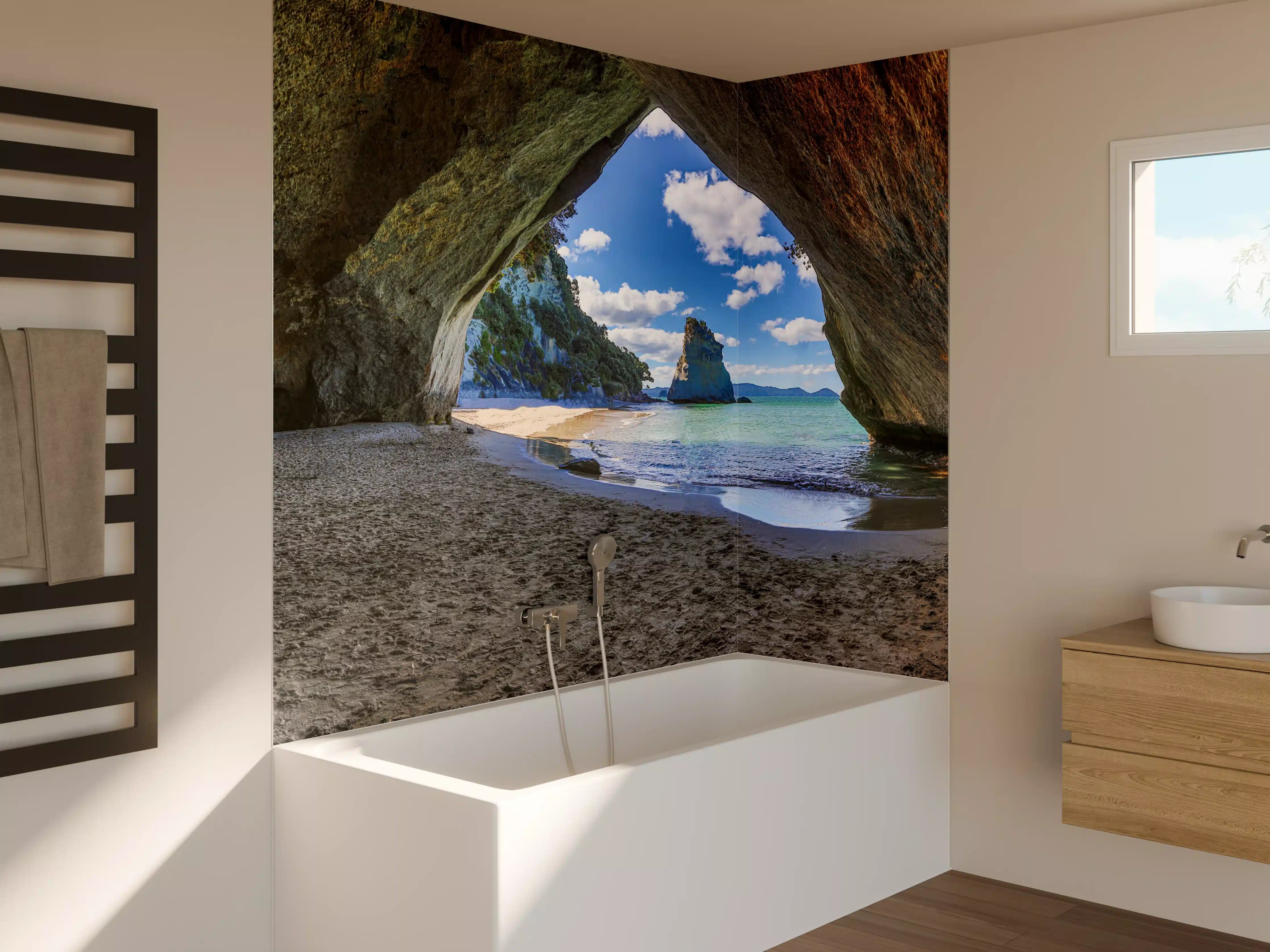 Badewannen-Rückwand - Strandblick auf Hoho-Rock