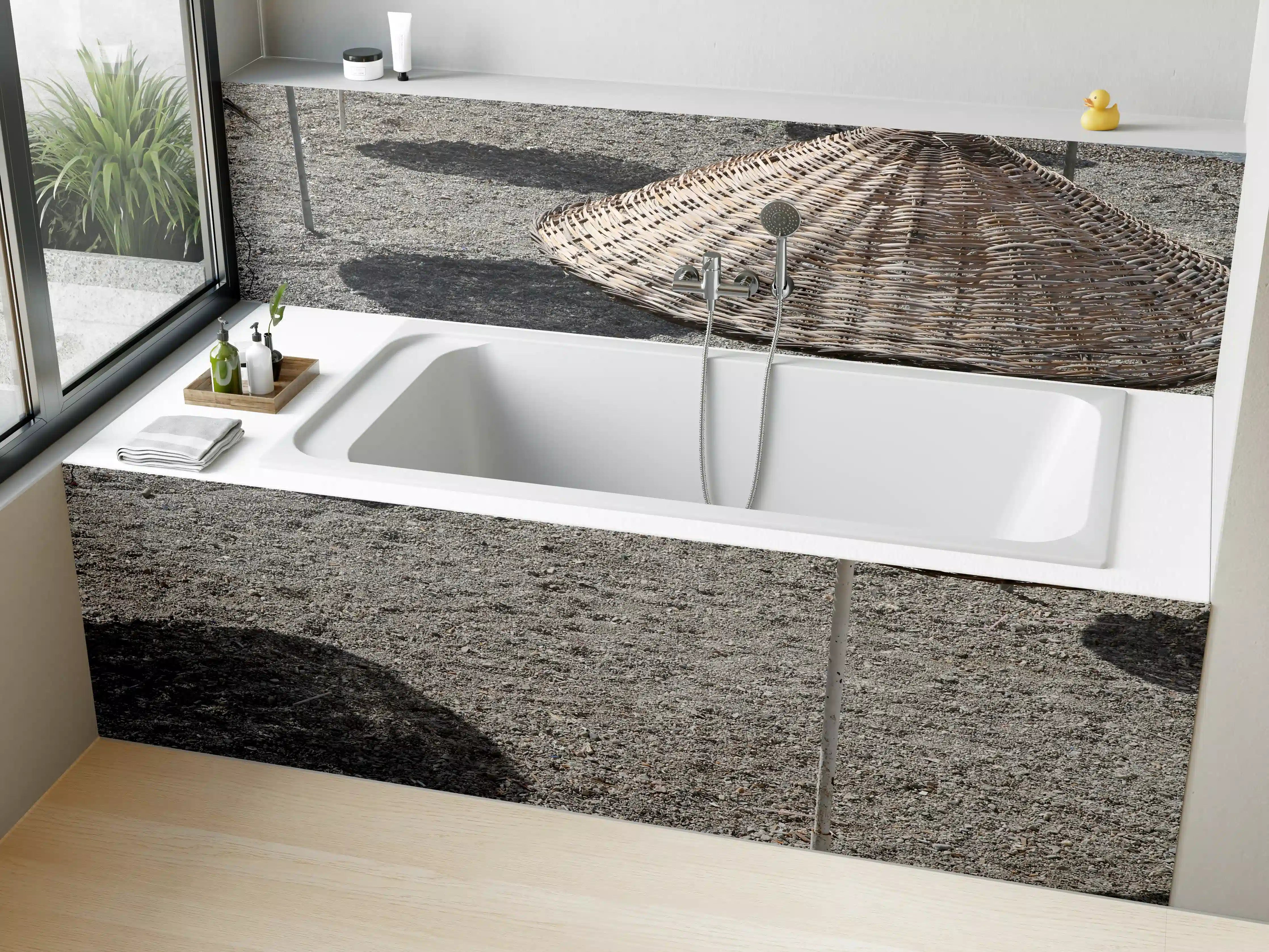 Badewannen-Rückwand - Strandidylle mit Schattenplätzen