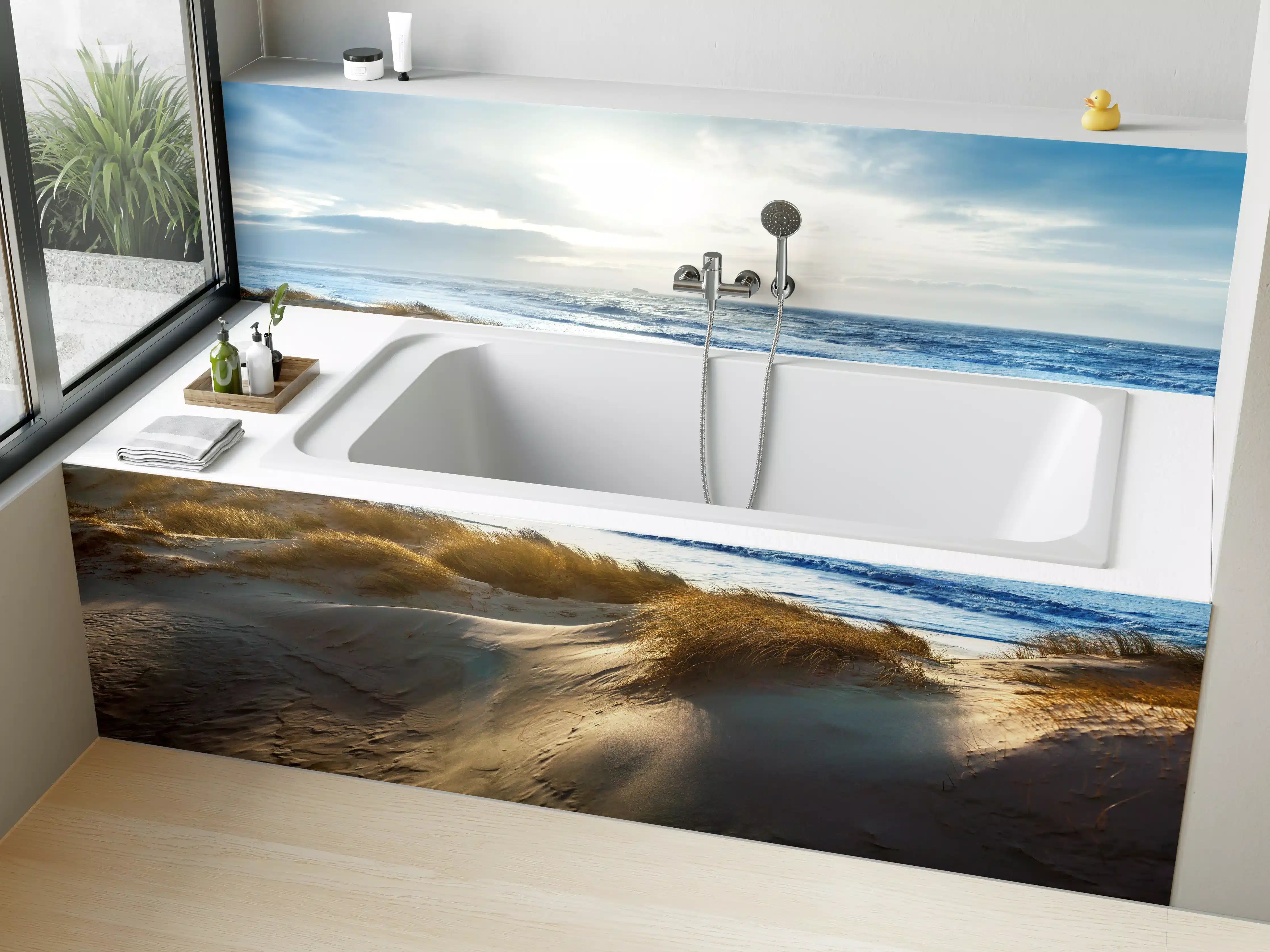 Badewannen-Rückwand - Strandlandschaft mit Wellen und Sanddünen