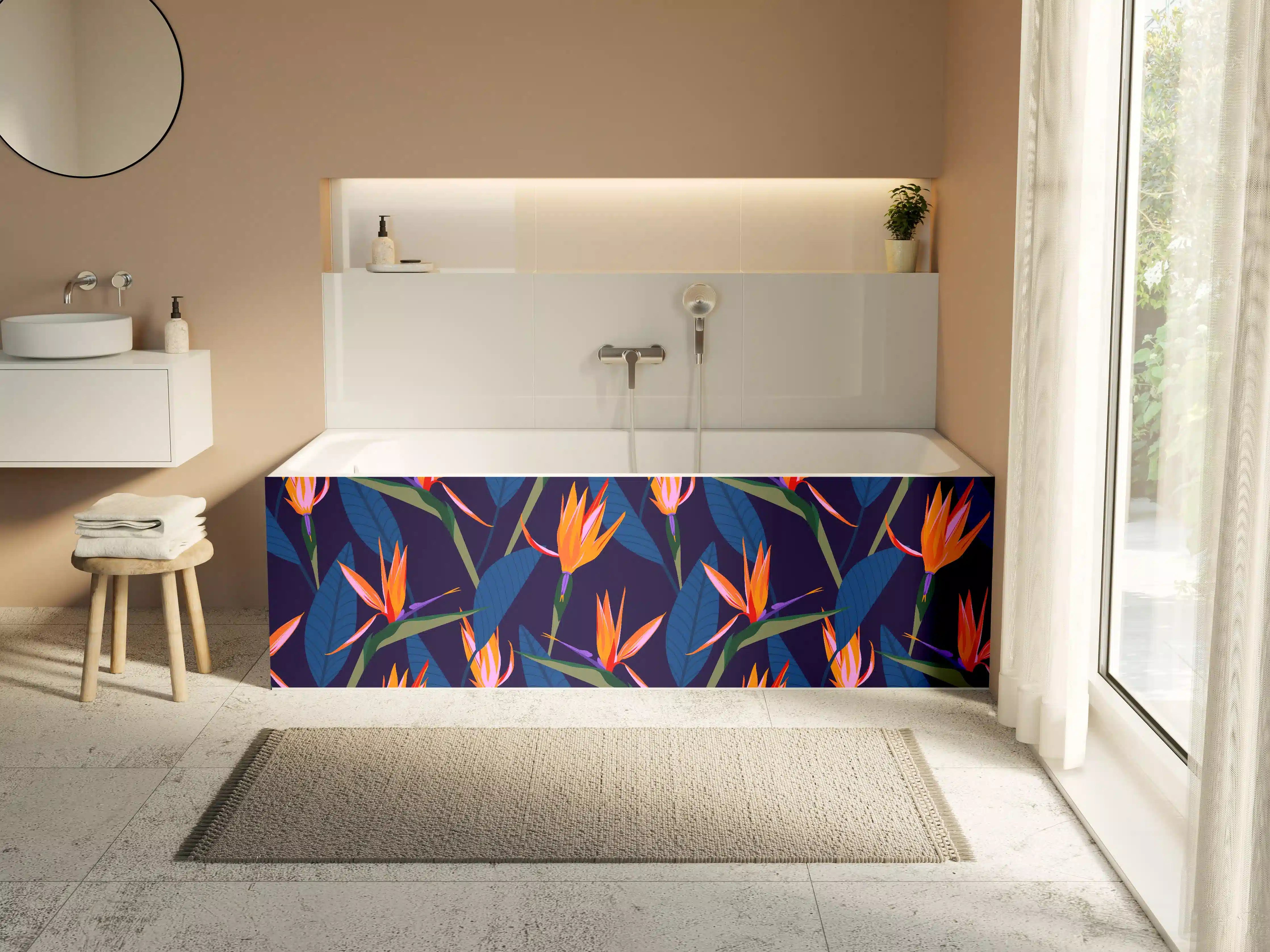 Badewannen-Rückwand - Strelitzia Nacht – Tropische Blumen