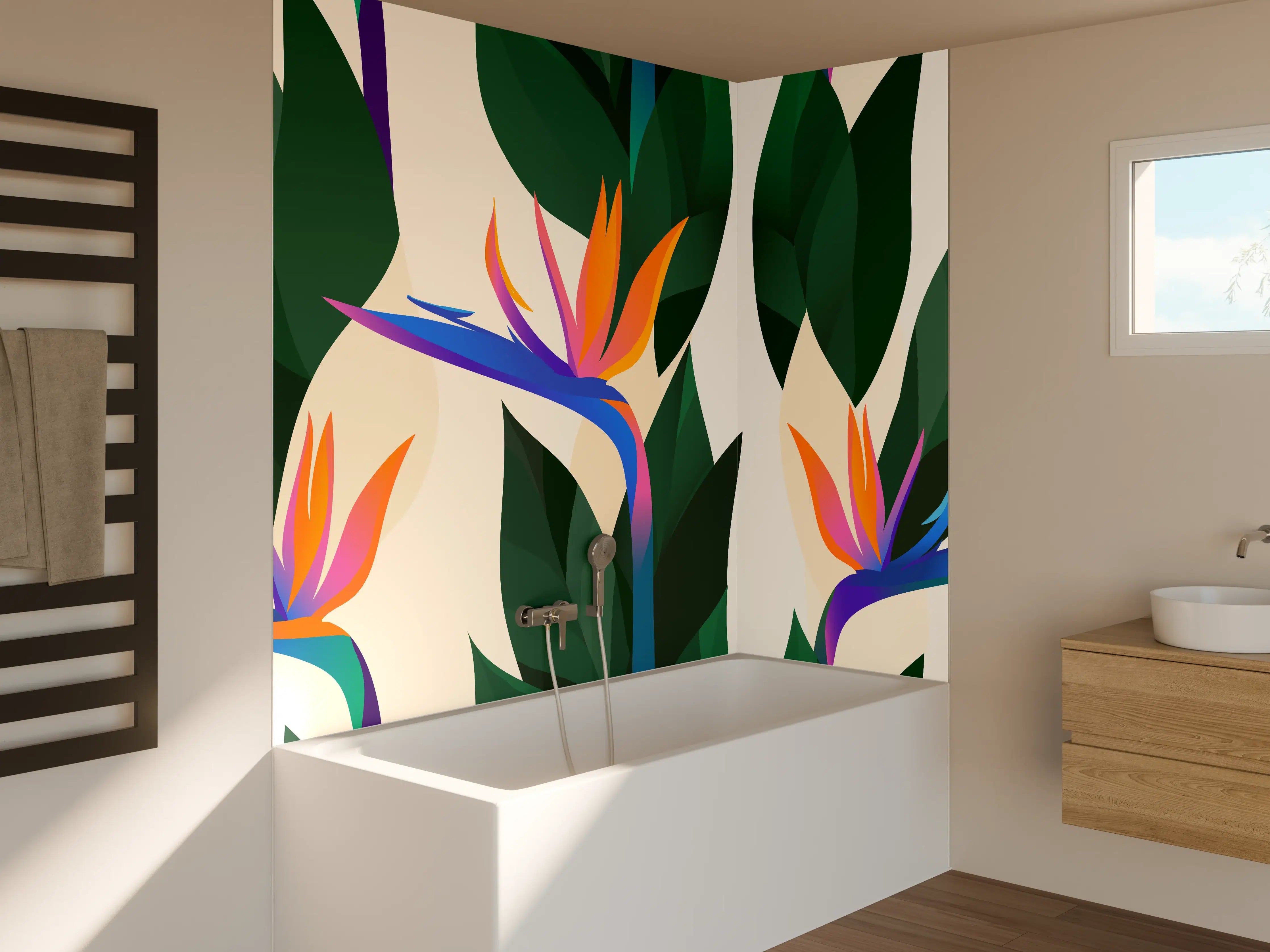 Badewannen-Rückwand - Strelitzia Tropic Blumenmuster