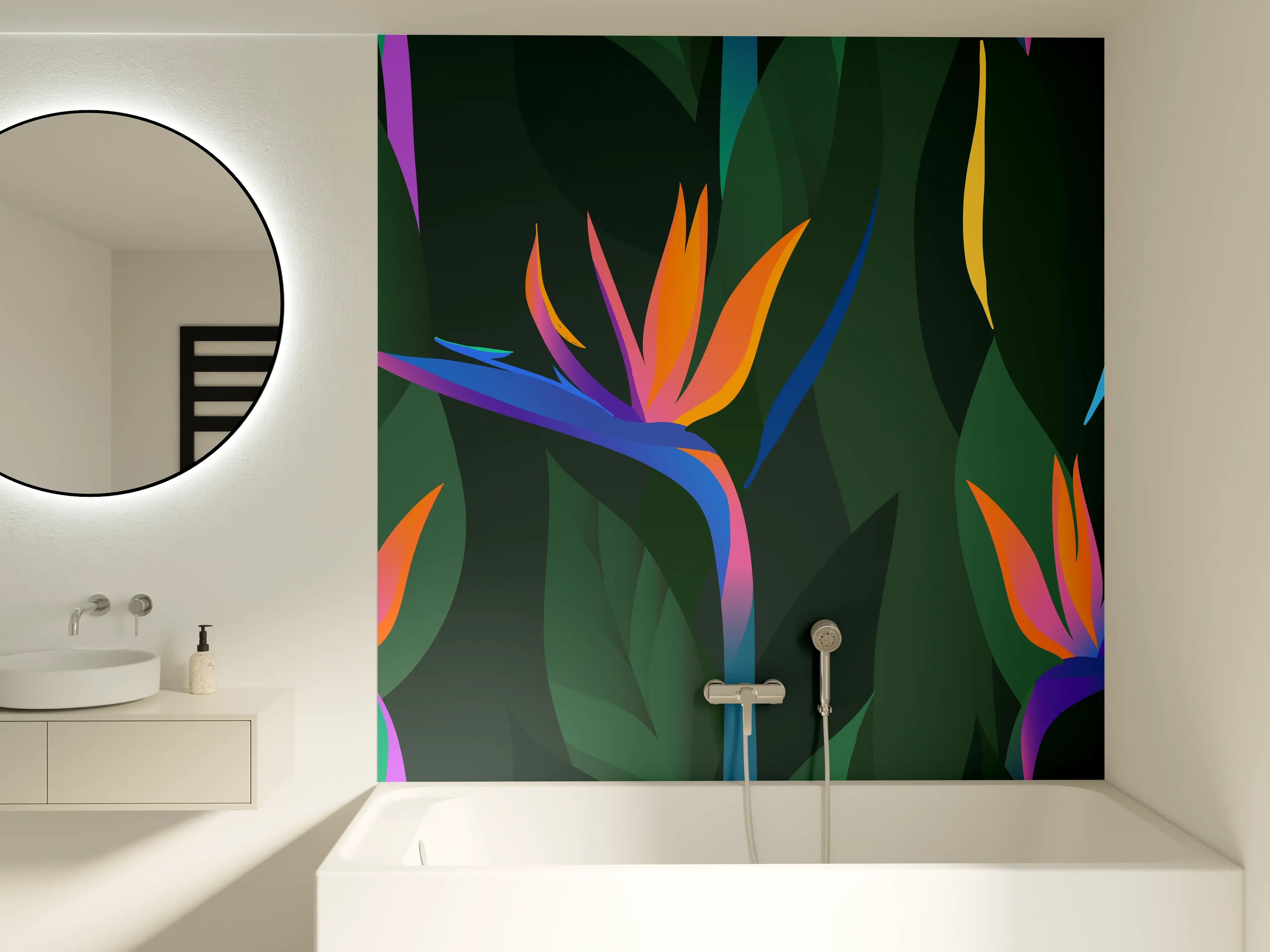 Badewannen-Rückwand - Strelitzia Tropic Grün-Orange