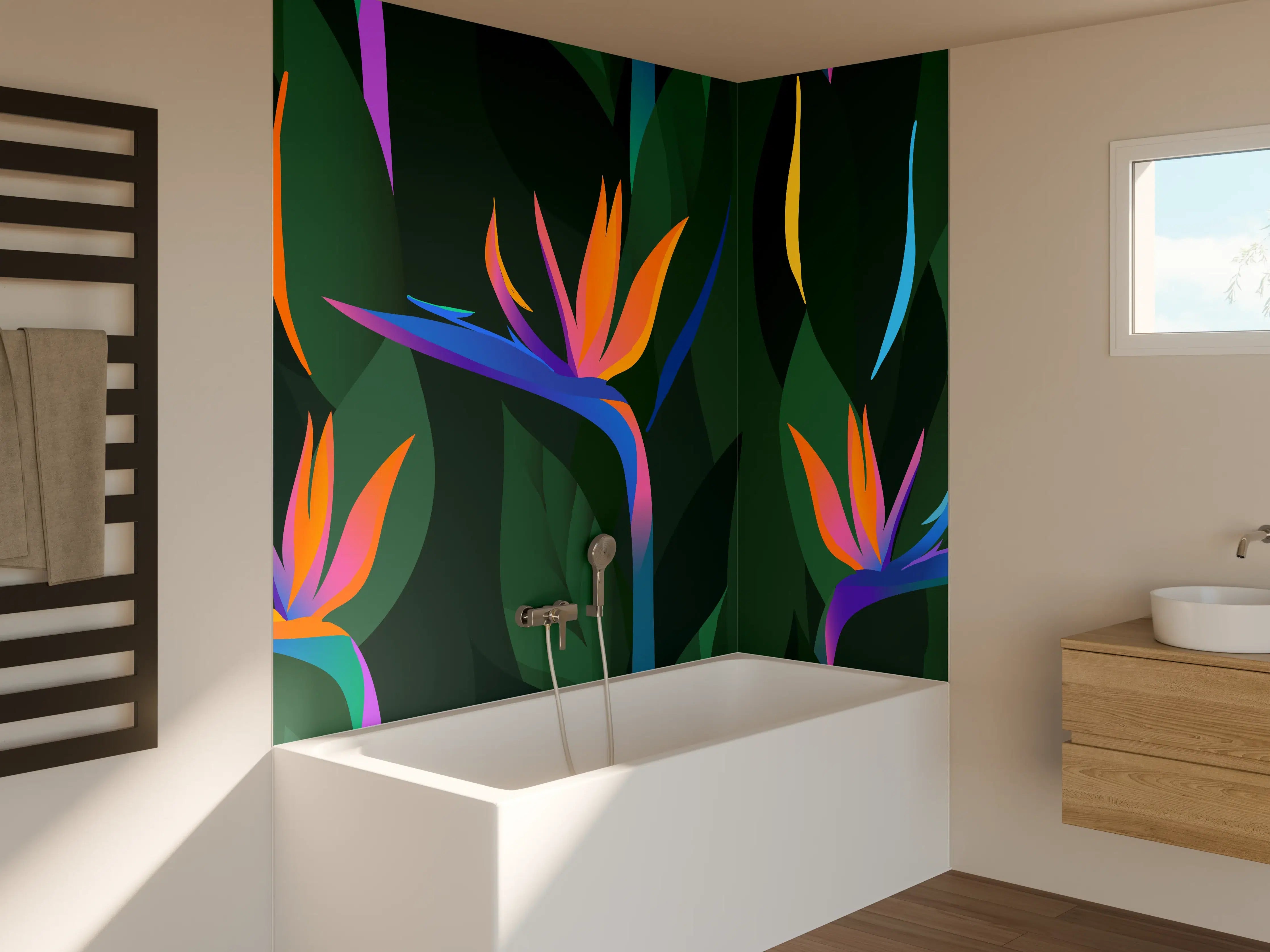 Badewannen-Rückwand - Strelitzia Tropic Grün-Orange