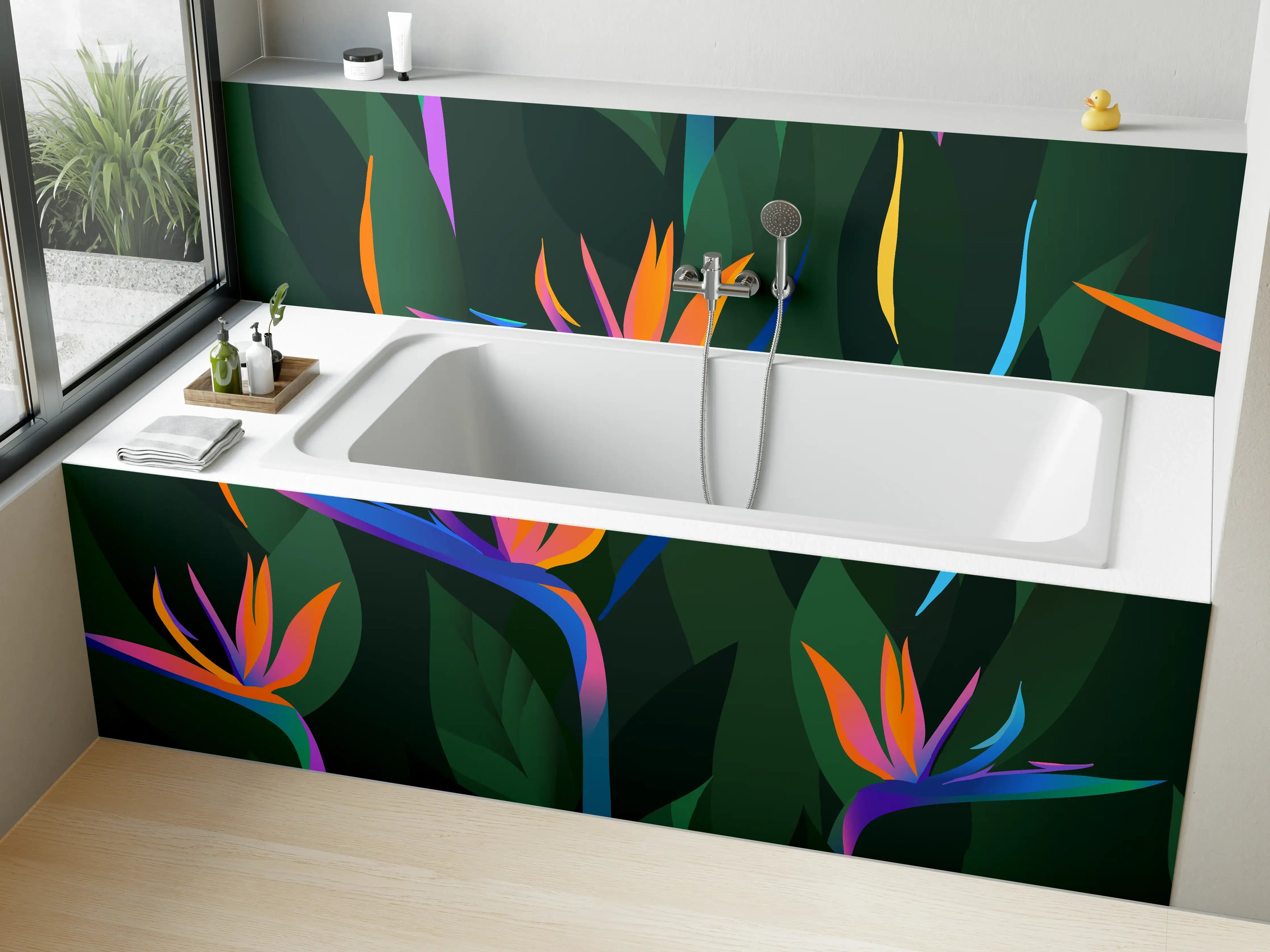 Badewannen-Rückwand - Strelitzia Tropic Grün-Orange