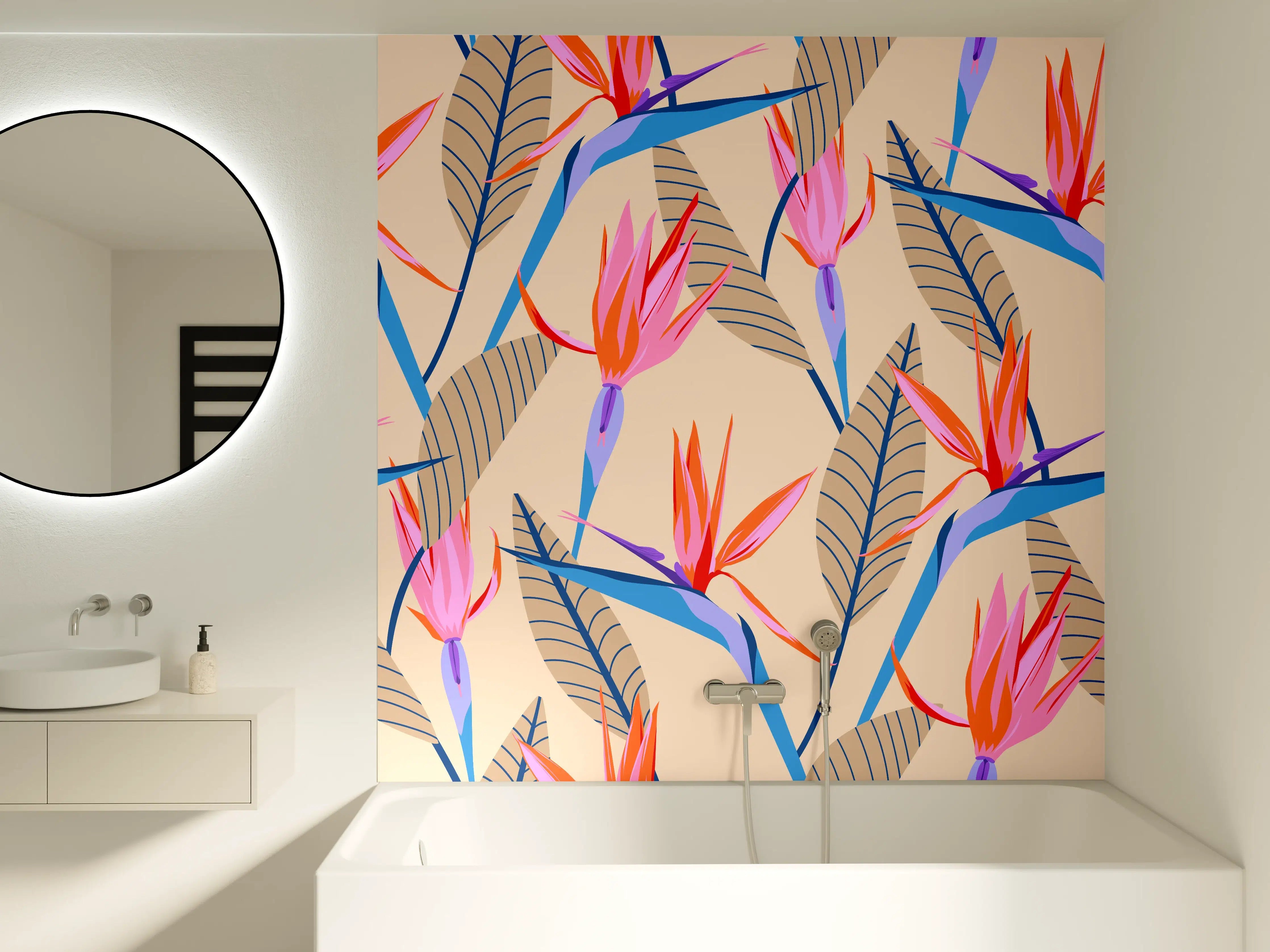 Badewannen-Rückwand - Strelitzia Tropic Rosa-Beige