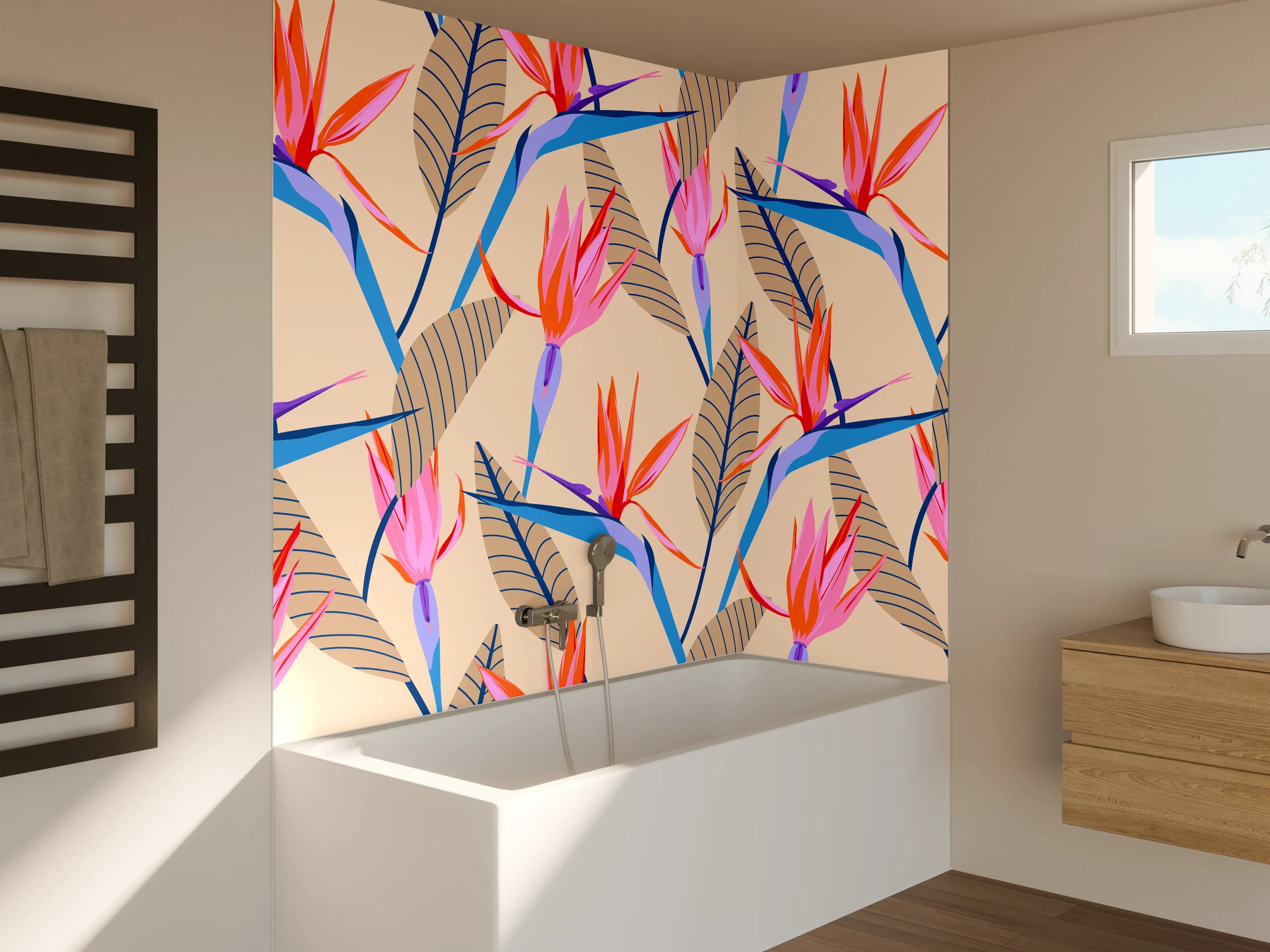 Badewannen-Rückwand - Strelitzia Tropic Rosa-Beige