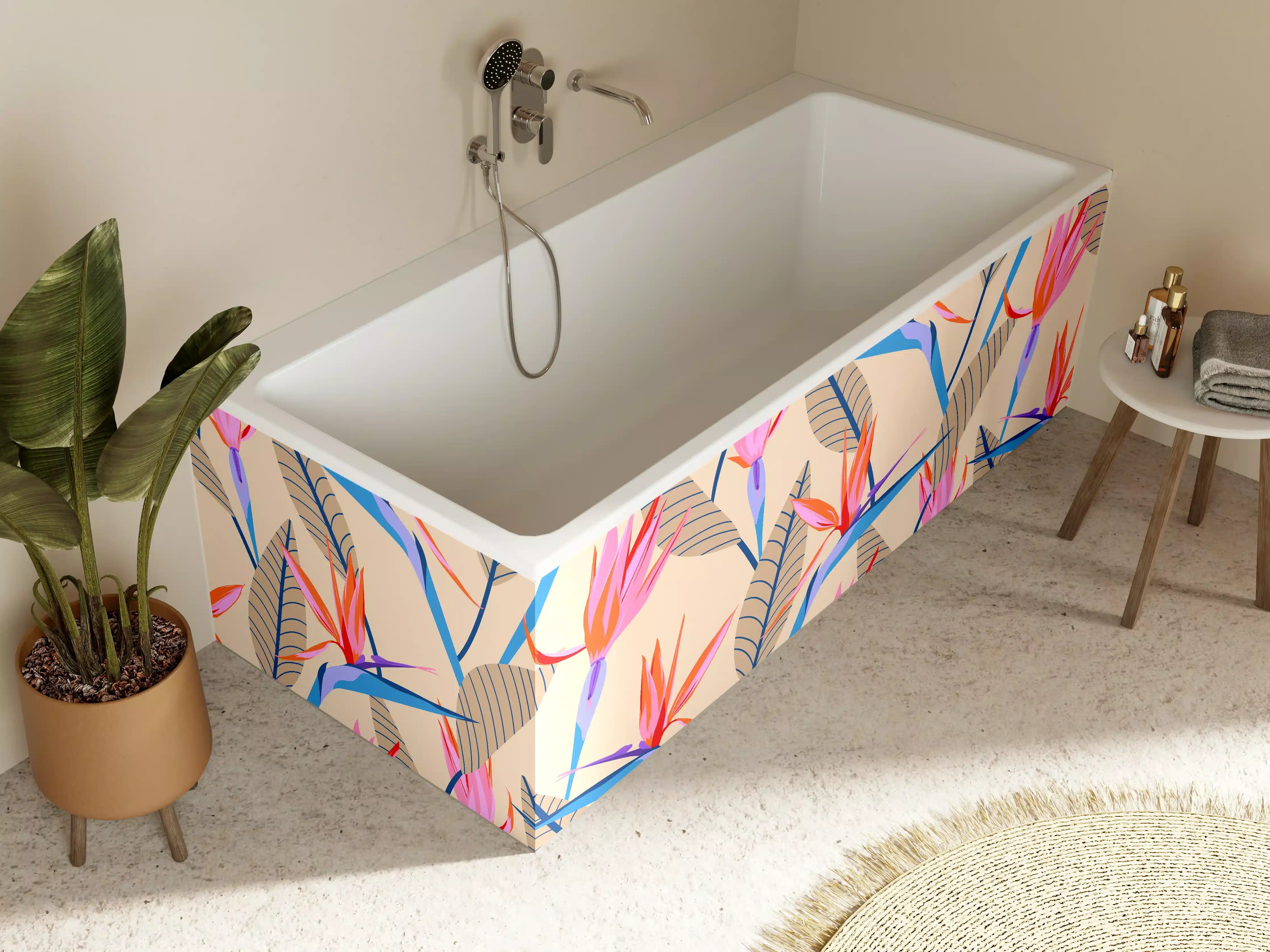 Badewannen-Rückwand - Strelitzia Tropic Rosa-Beige