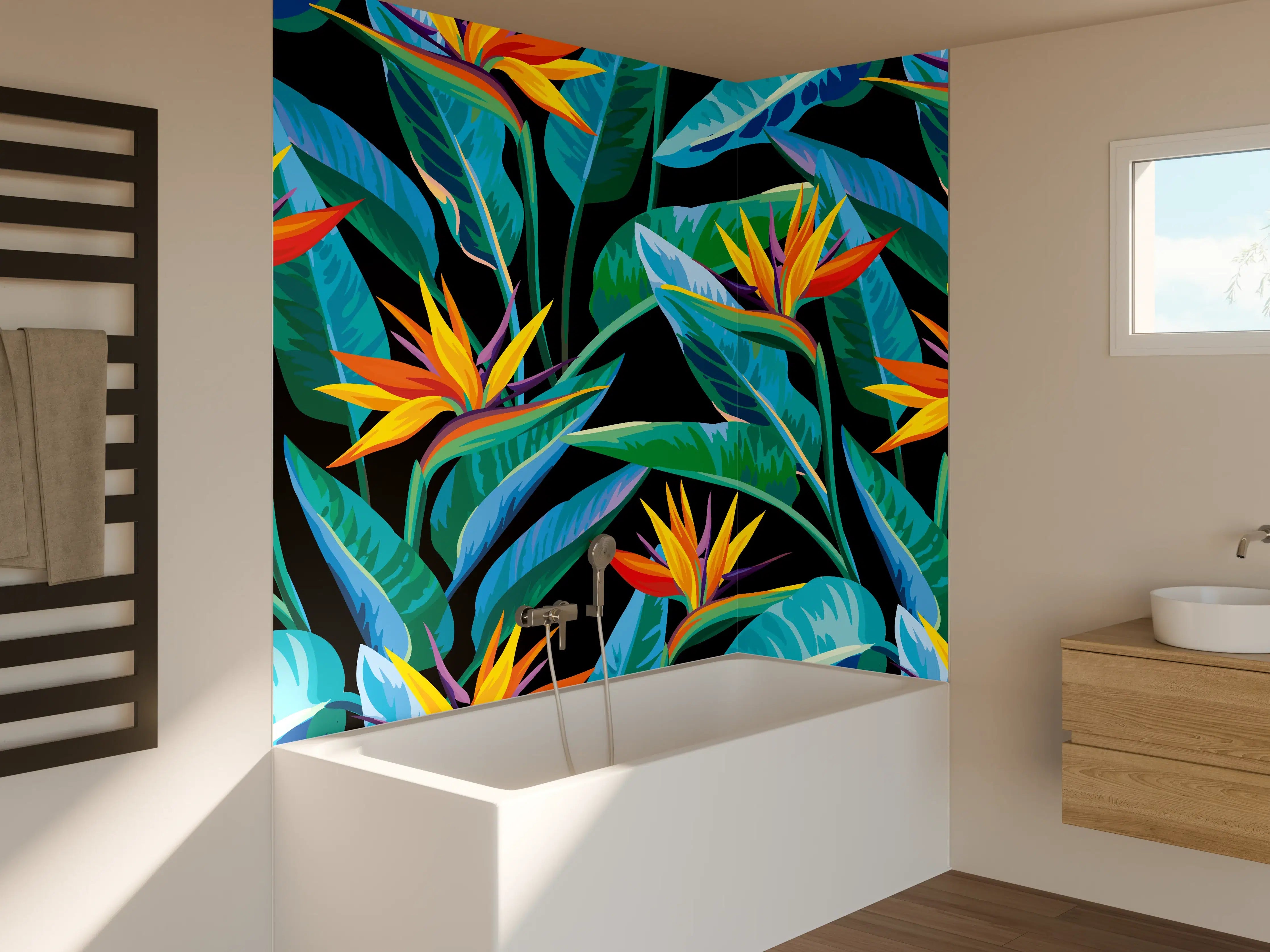 Badewannen-Rückwand - Strelitzia Tropic Schwarz-Exotik