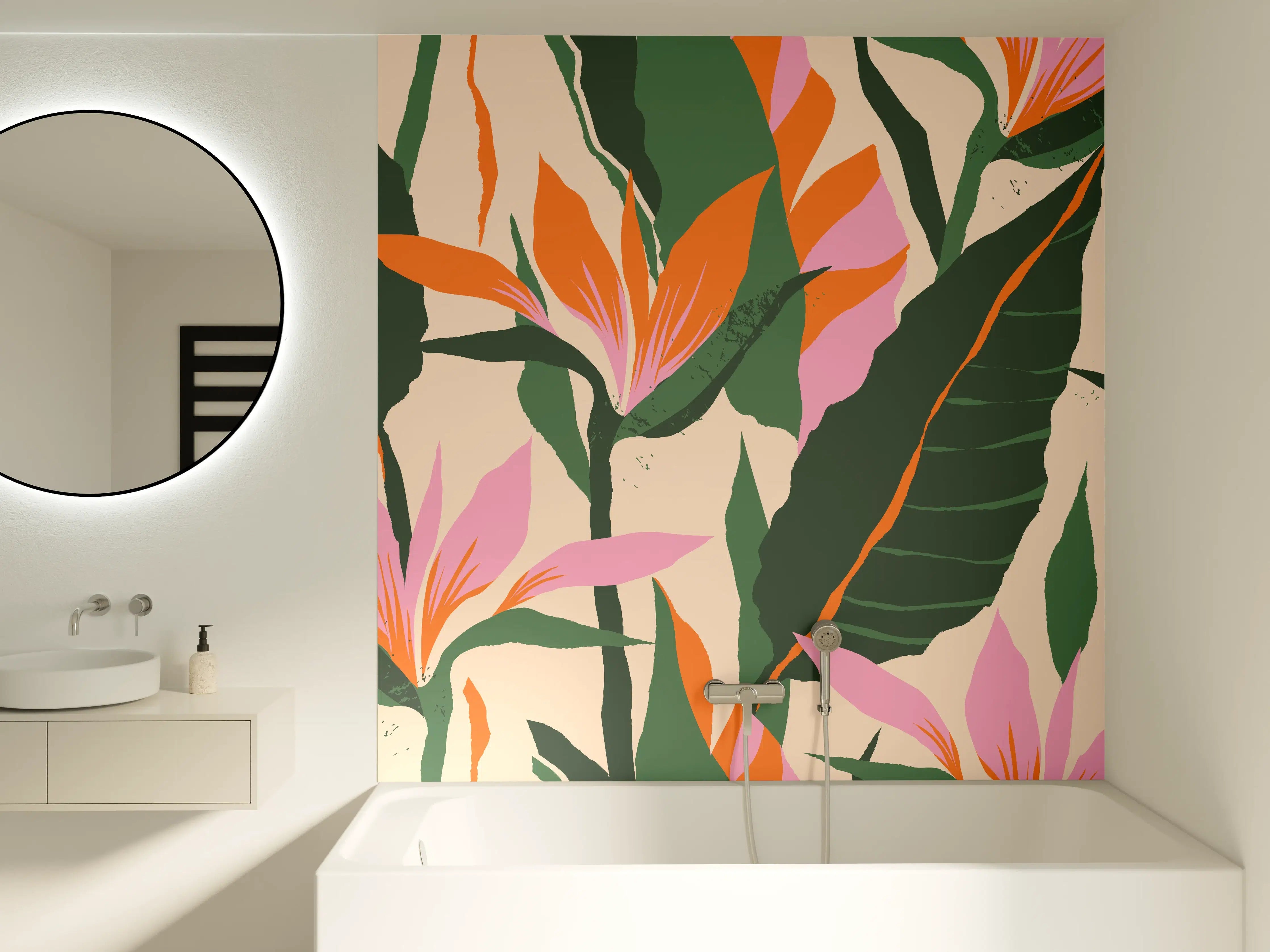 Badewannen-Rückwand - Strelitzia Tropische Blütenornamente