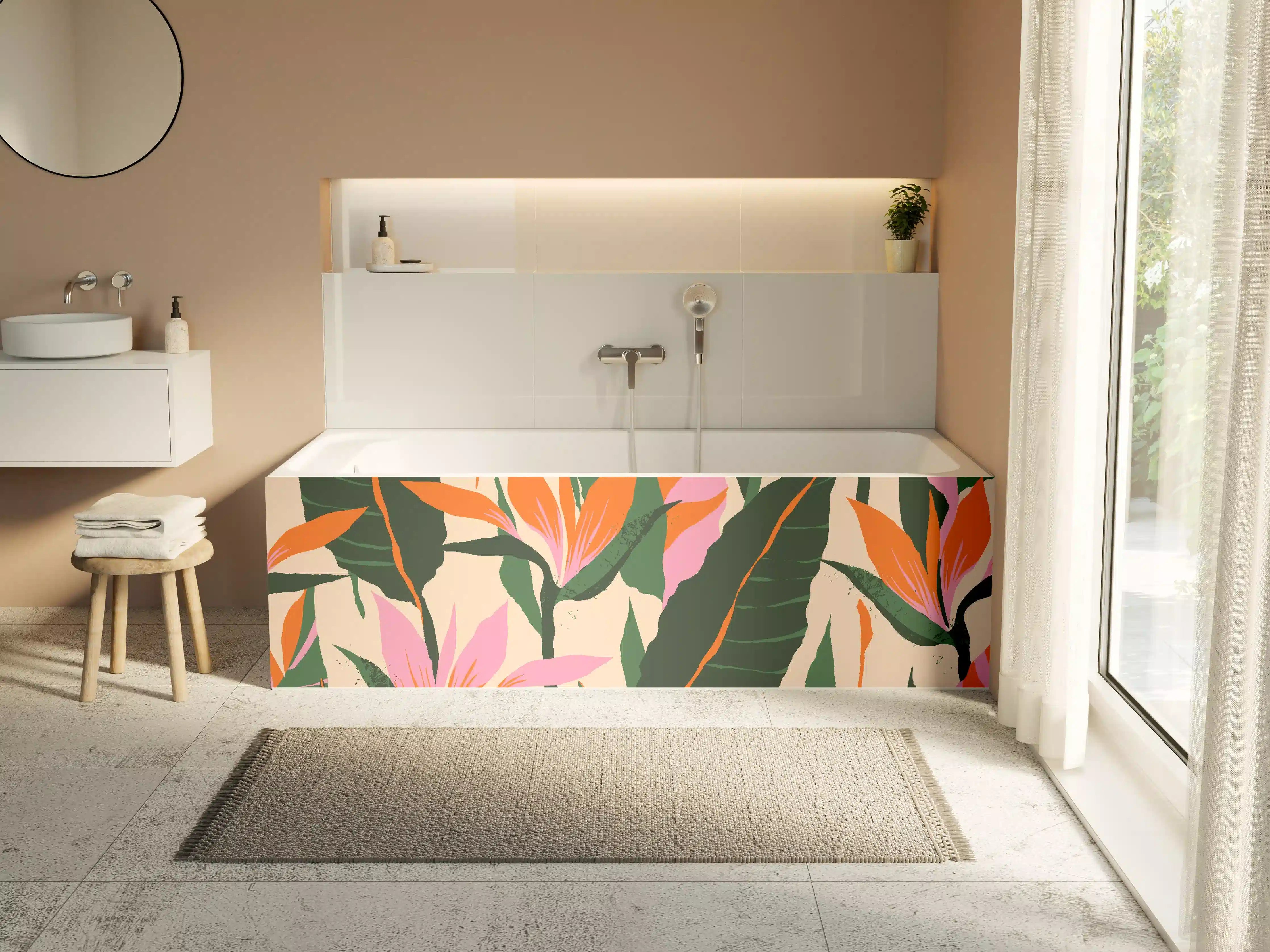 Badewannen-Rückwand - Strelitzia Tropische Blütenornamente