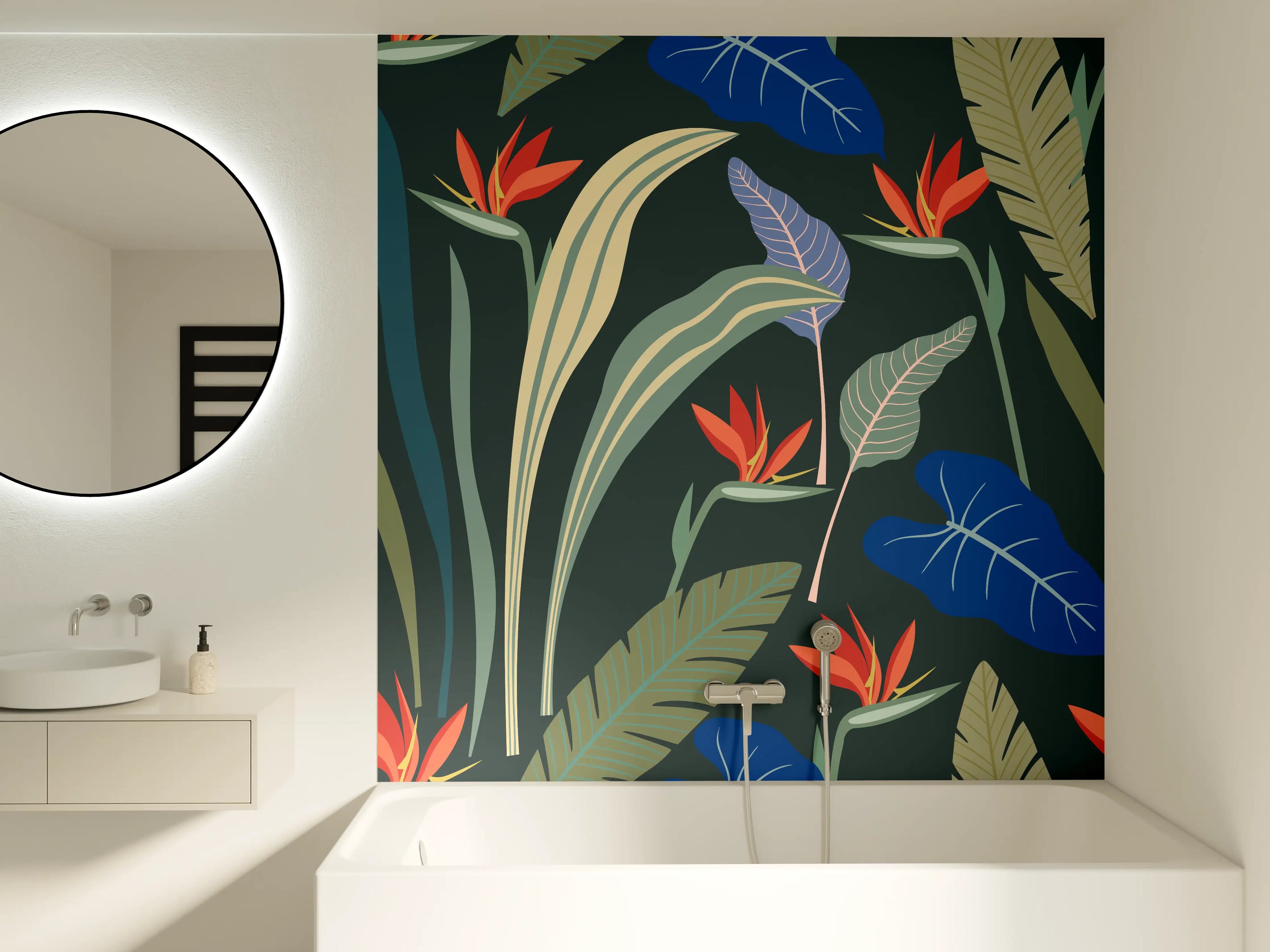 Badewannen-Rückwand - Strelitzia Tropische Blütenpracht