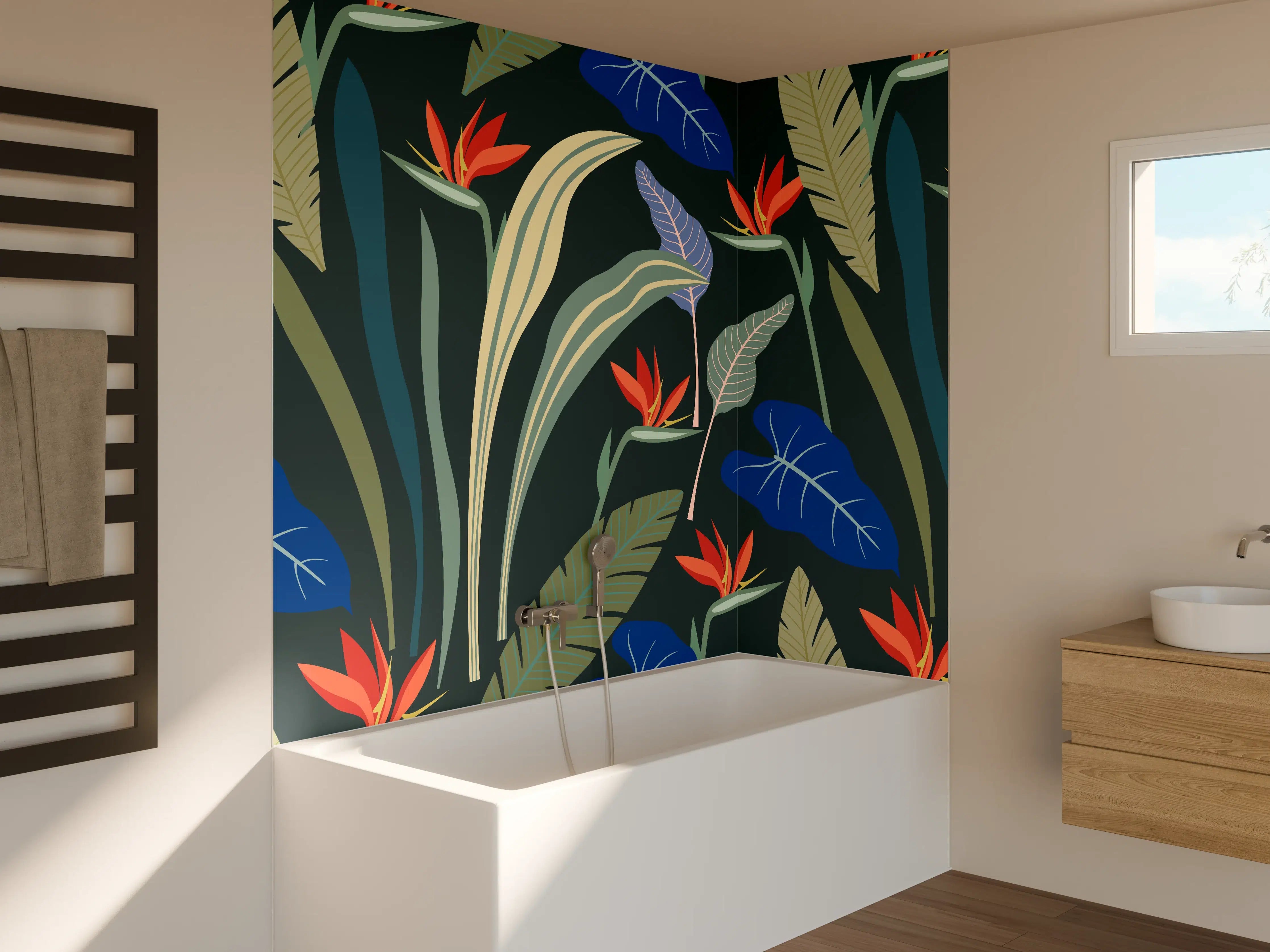 Badewannen-Rückwand - Strelitzia Tropische Blütenpracht