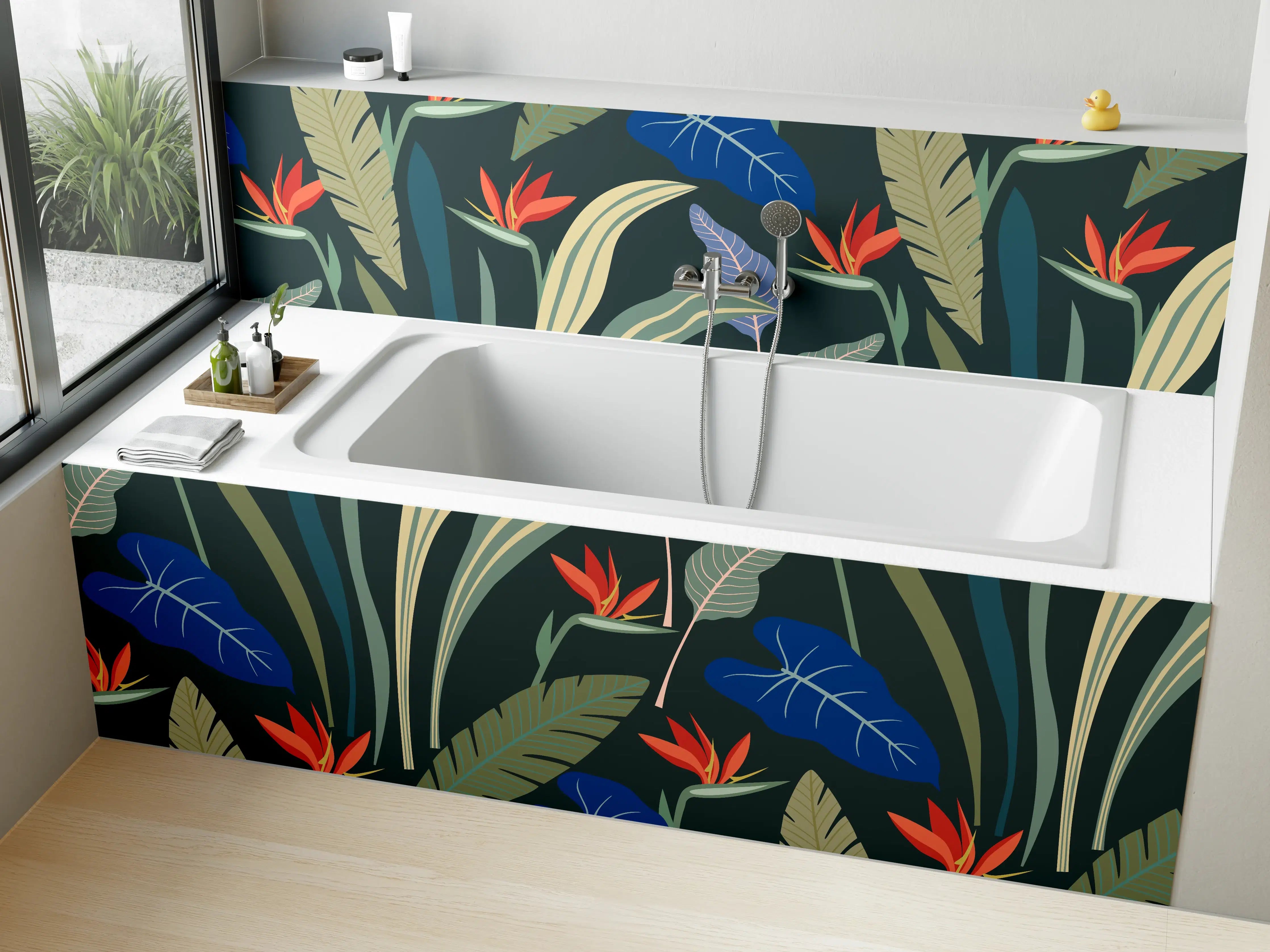 Badewannen-Rückwand - Strelitzia Tropische Blütenpracht