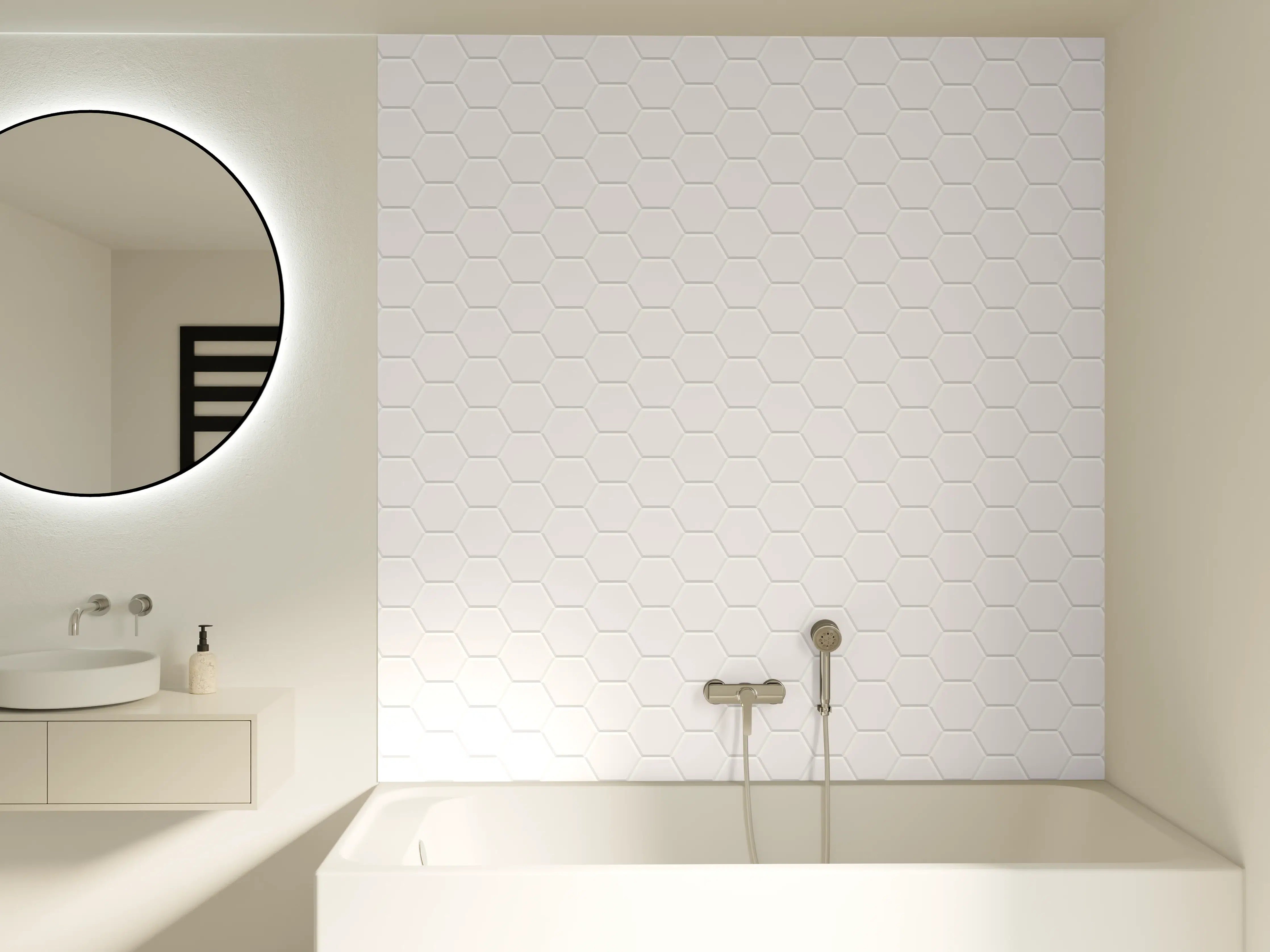 Badewannen-Rückwand - Stylische Weiß-Grau Wandtextur