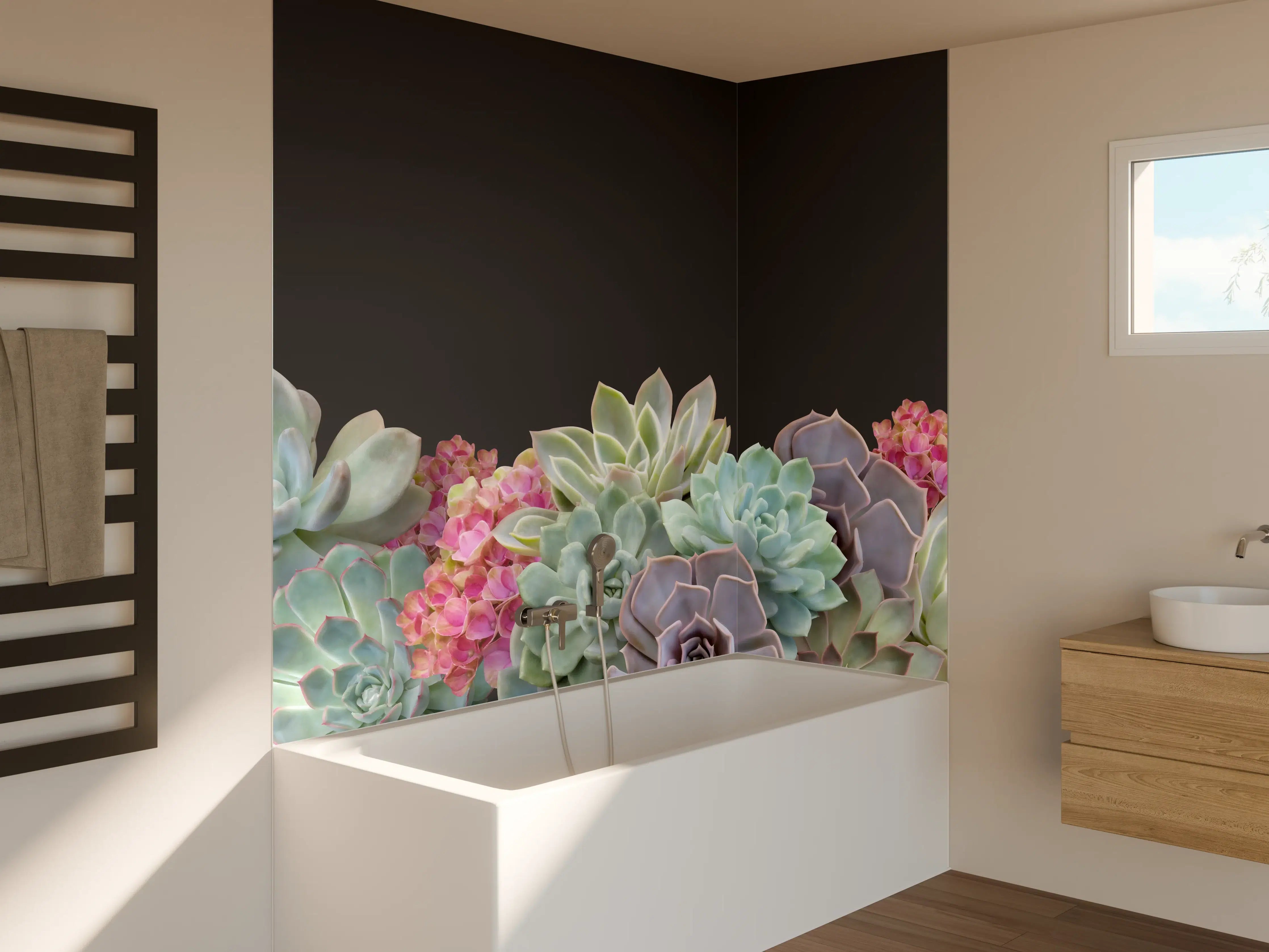 Badewannen-Rückwand - Sukkulente Blumen - Bunt