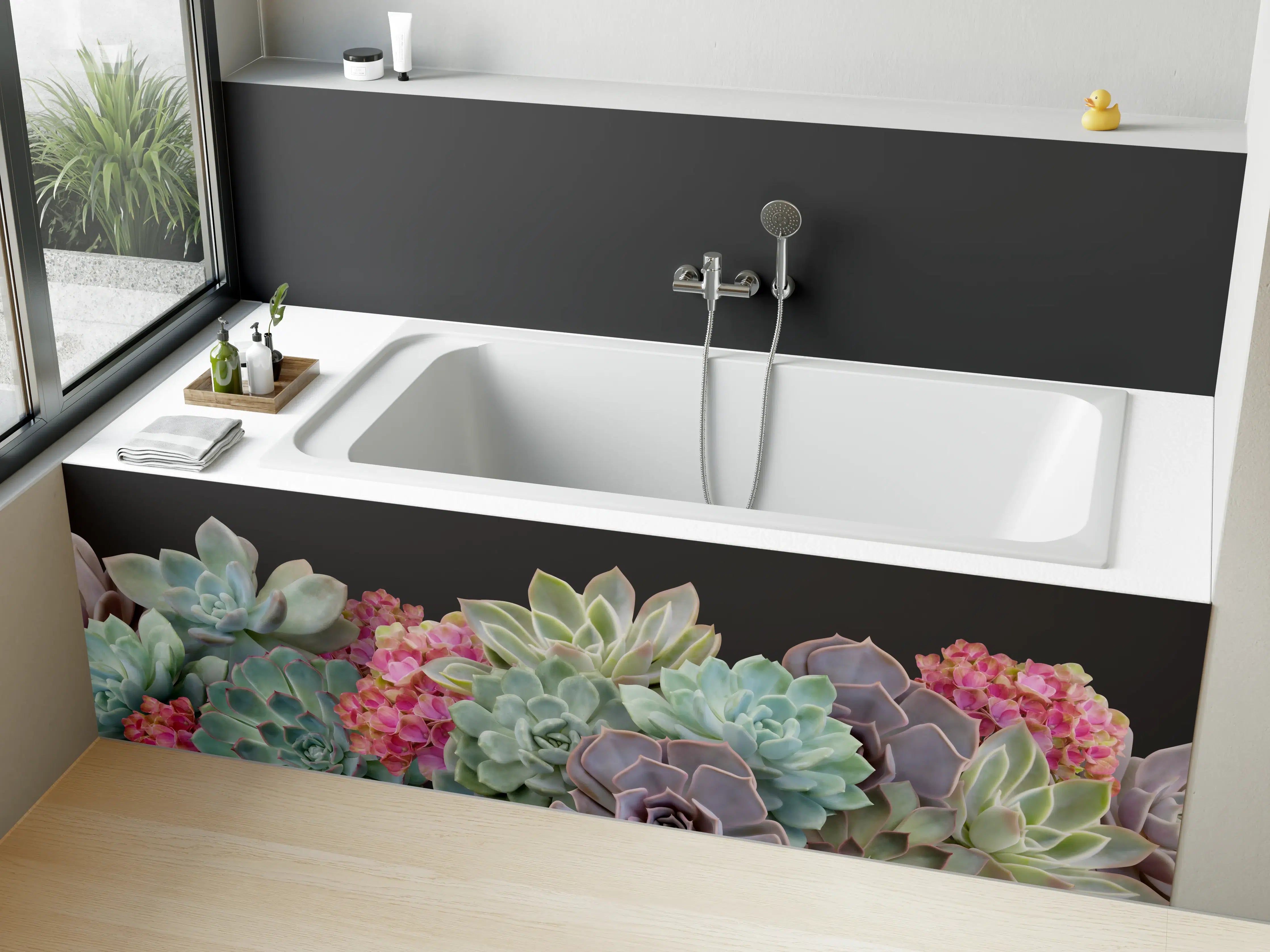 Badewannen-Rückwand - Sukkulente Blumen - Bunt