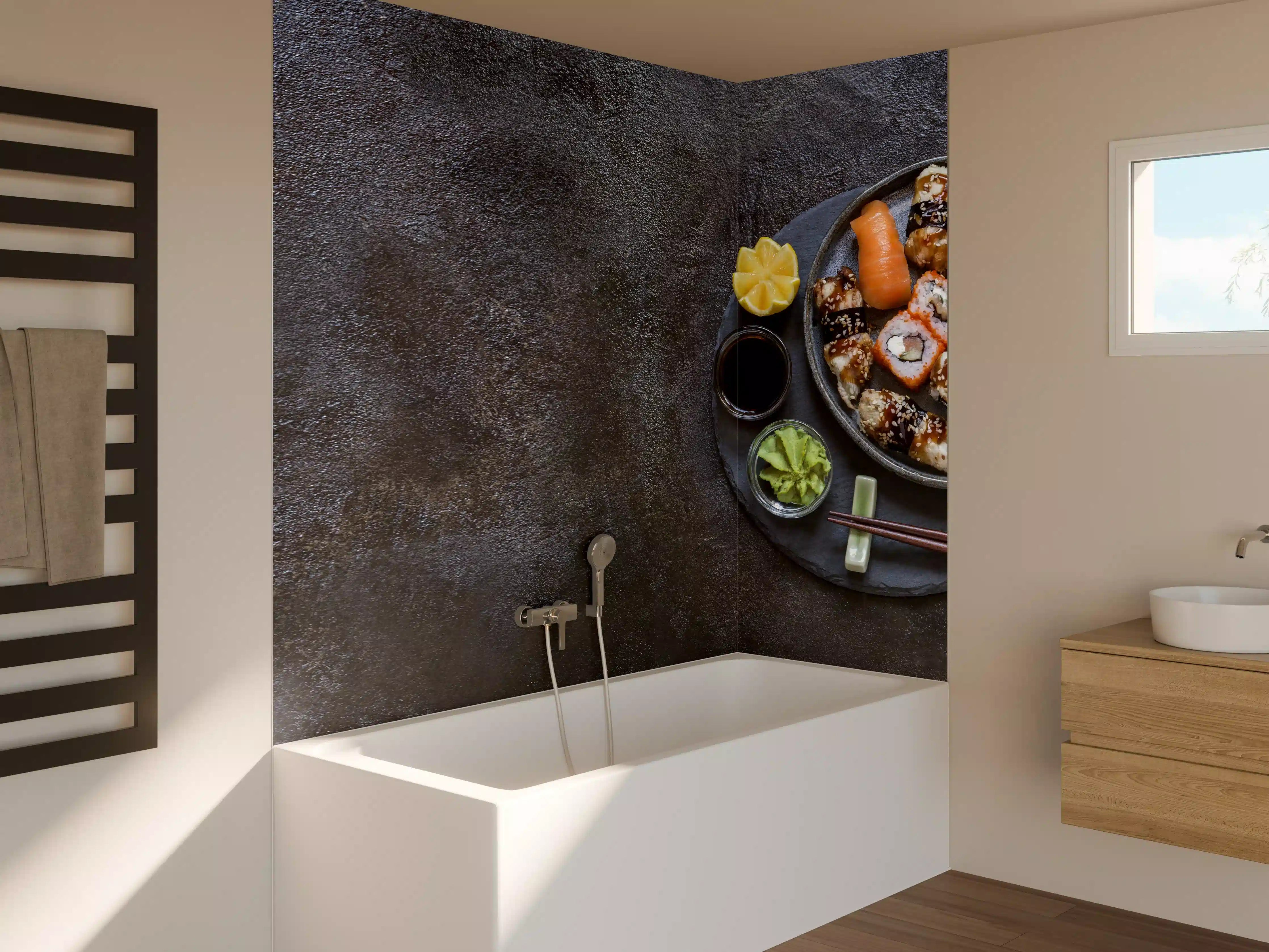 Badewannen-Rückwand - Sushi-Platte Schwarz-Orange