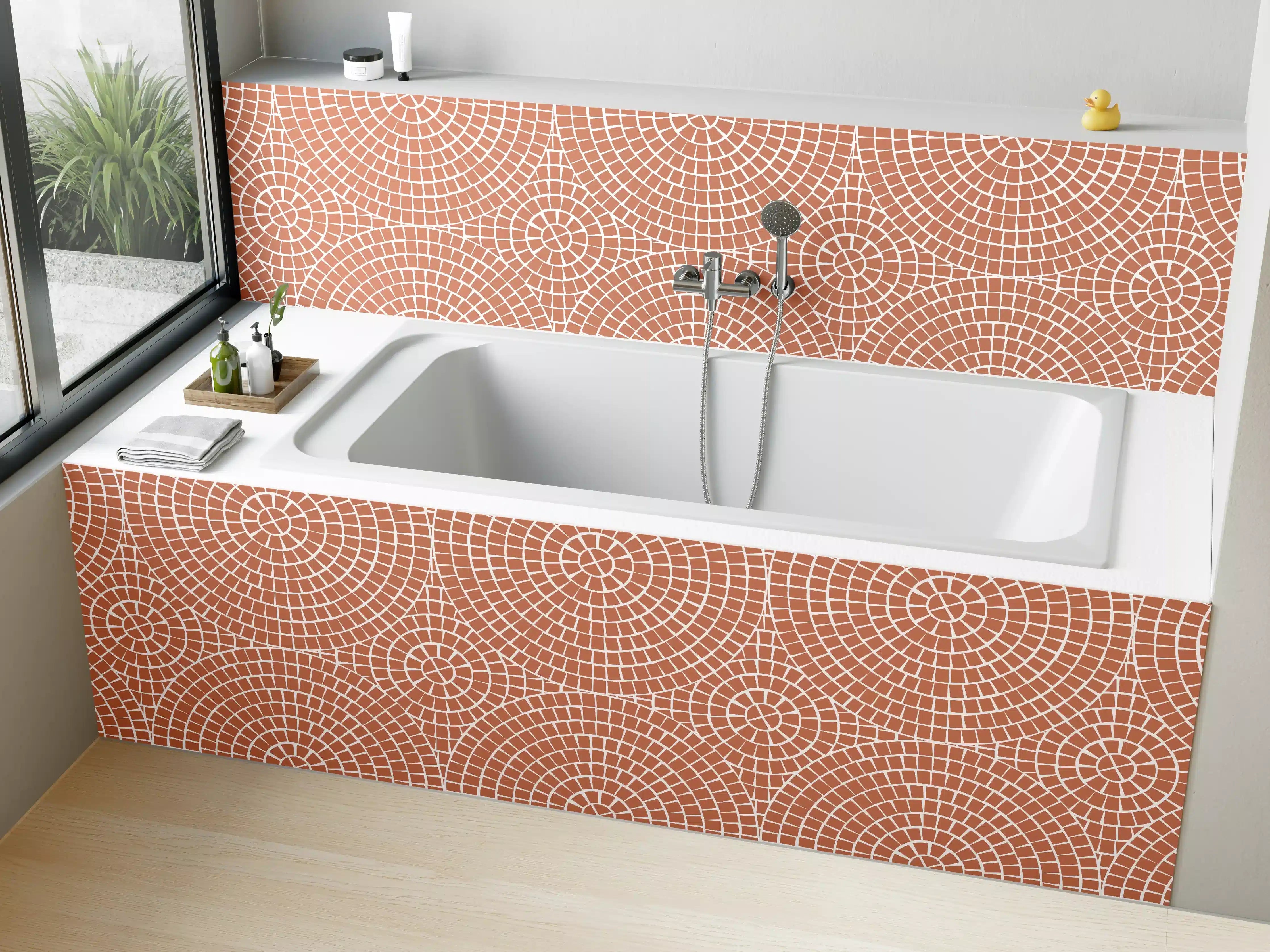 Badewannen-Rückwand - Terrakotta Muster mit geometrischer Struktur